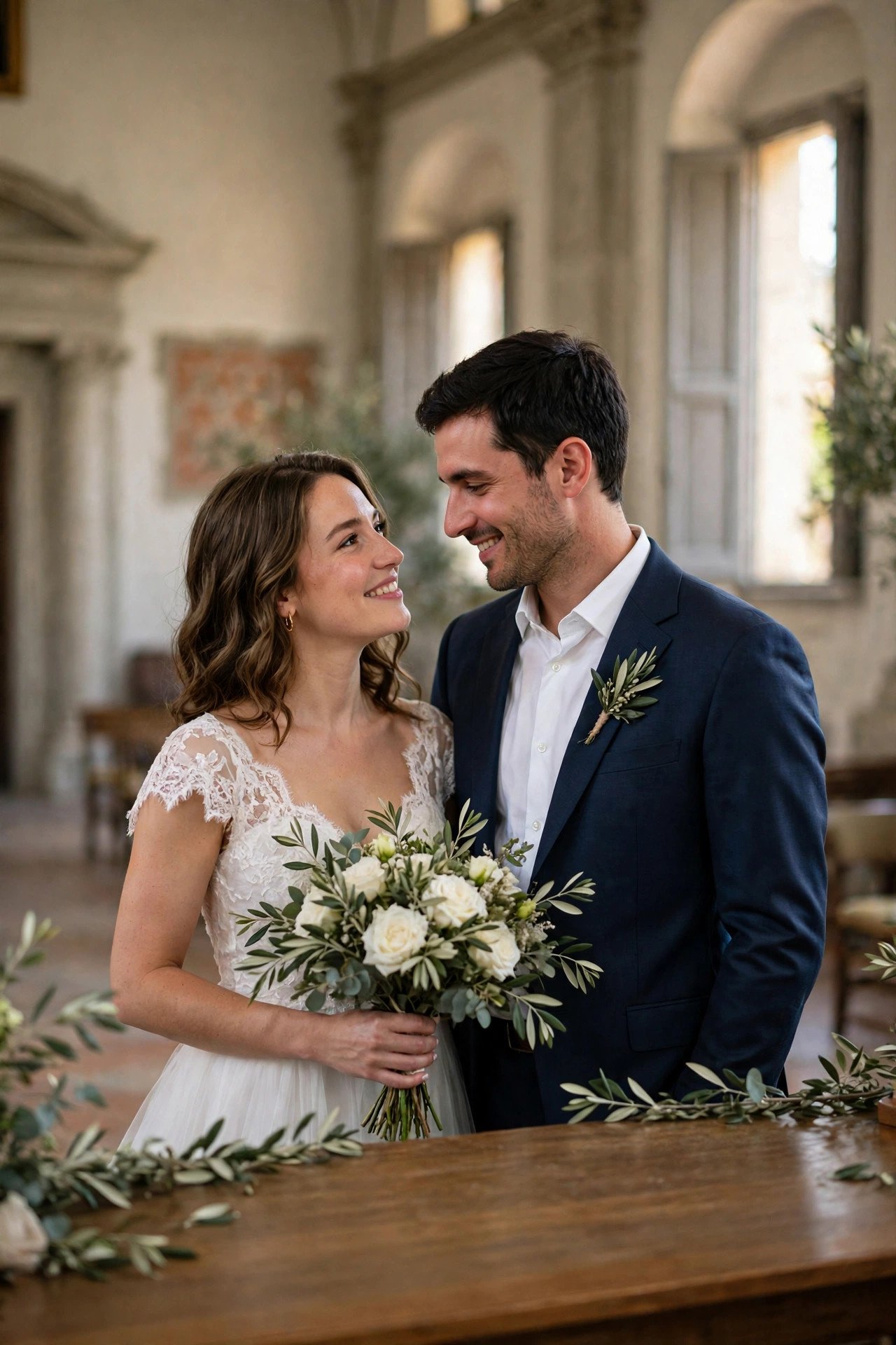 A couple signing the register at an Italian town hall wedding