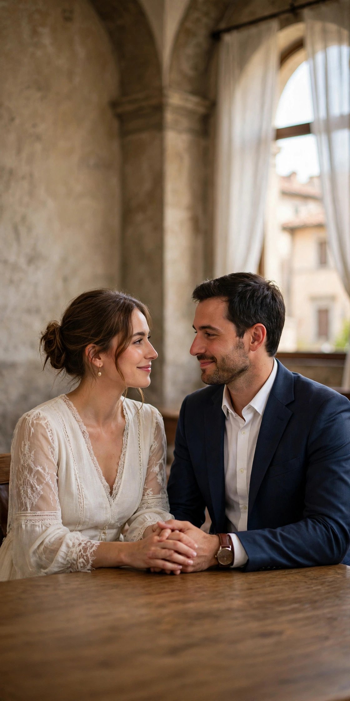 A couple filing their marriage declaration at an Italian town hall