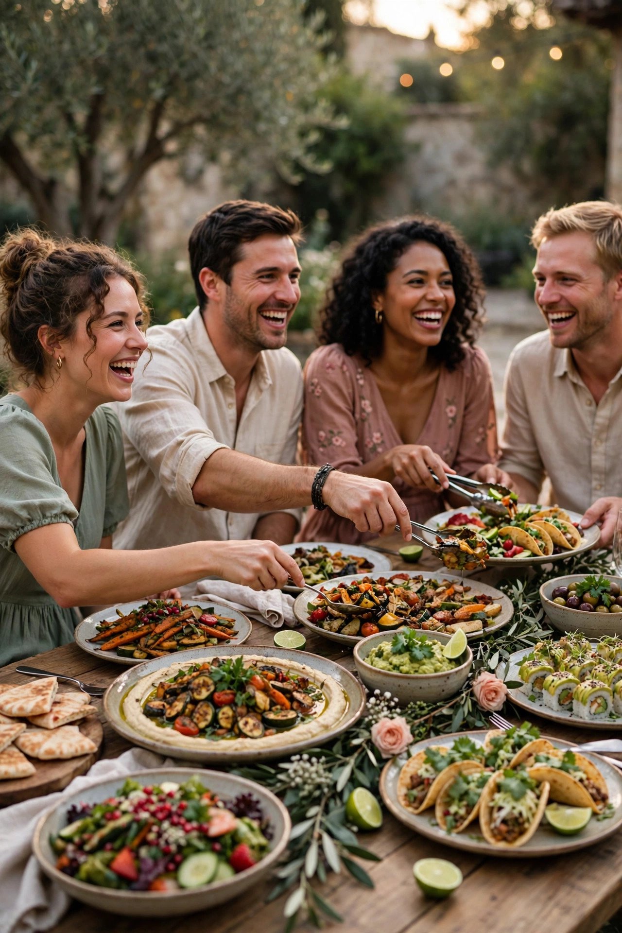 Family-Style Shared Platters Across Cuisines at a wedding celebration