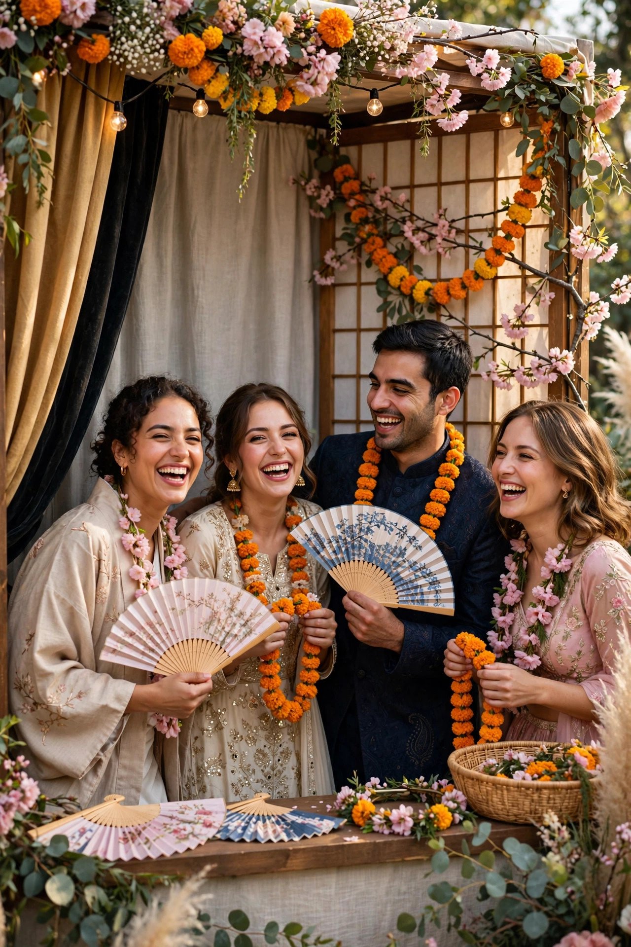 Fused Photo Booth With Props From Both Cultures at a wedding celebration