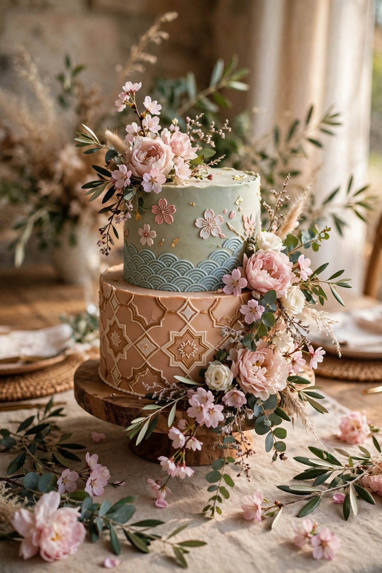 Fusion Cake With Two Flavor Tiers at a wedding celebration