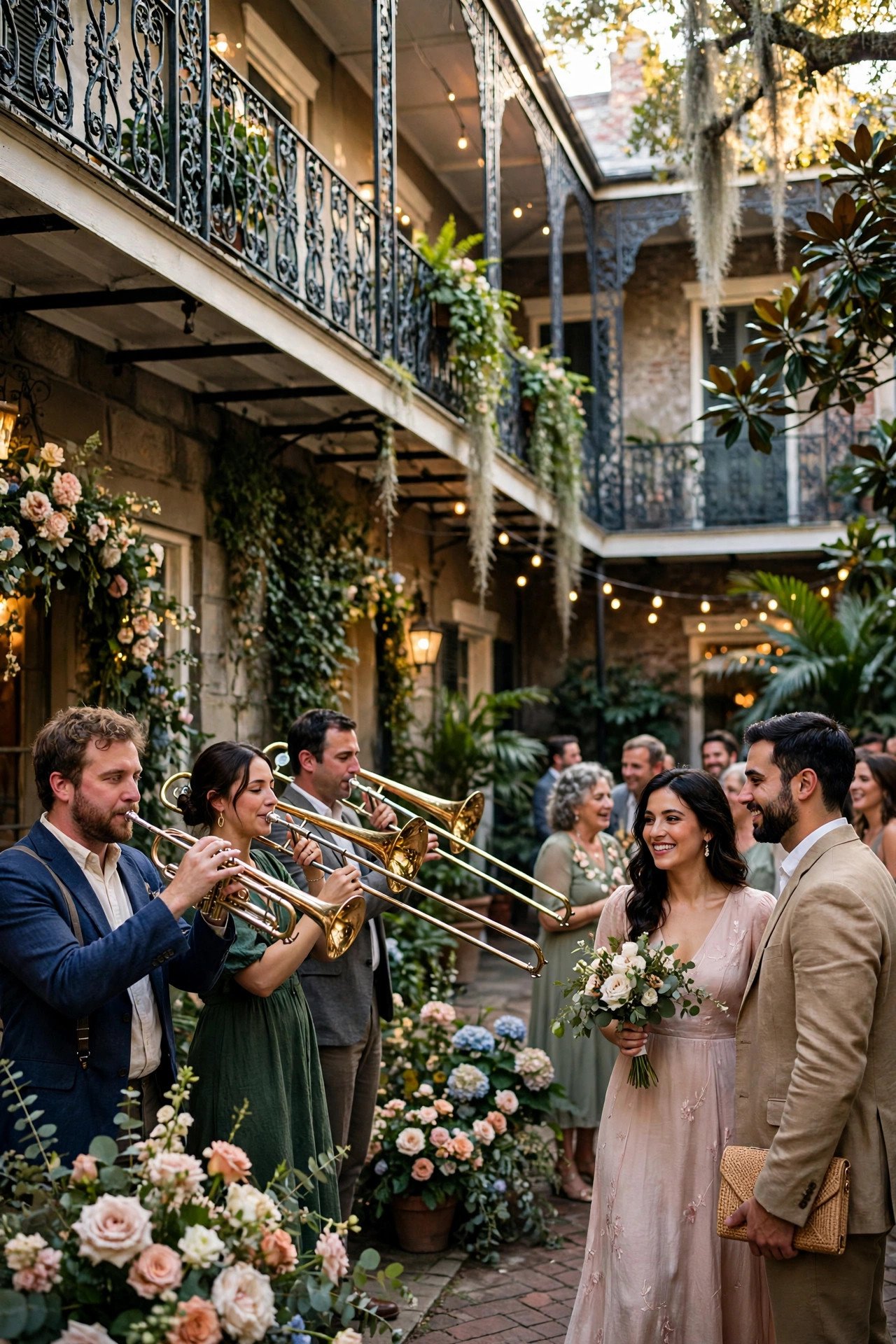 Brass Band Welcome Hour at a wedding celebration