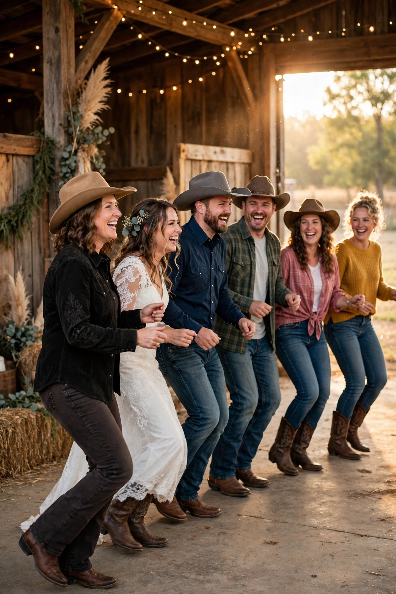 A Line-Dancing Lesson to Open the Floor at a wedding celebration