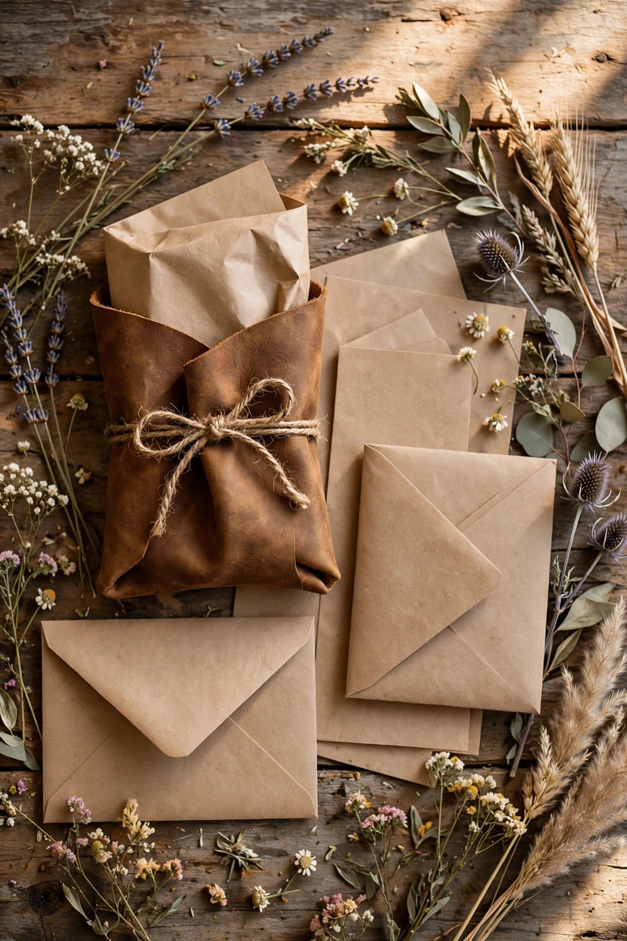Leather and Kraft Paper Stationery at a wedding celebration