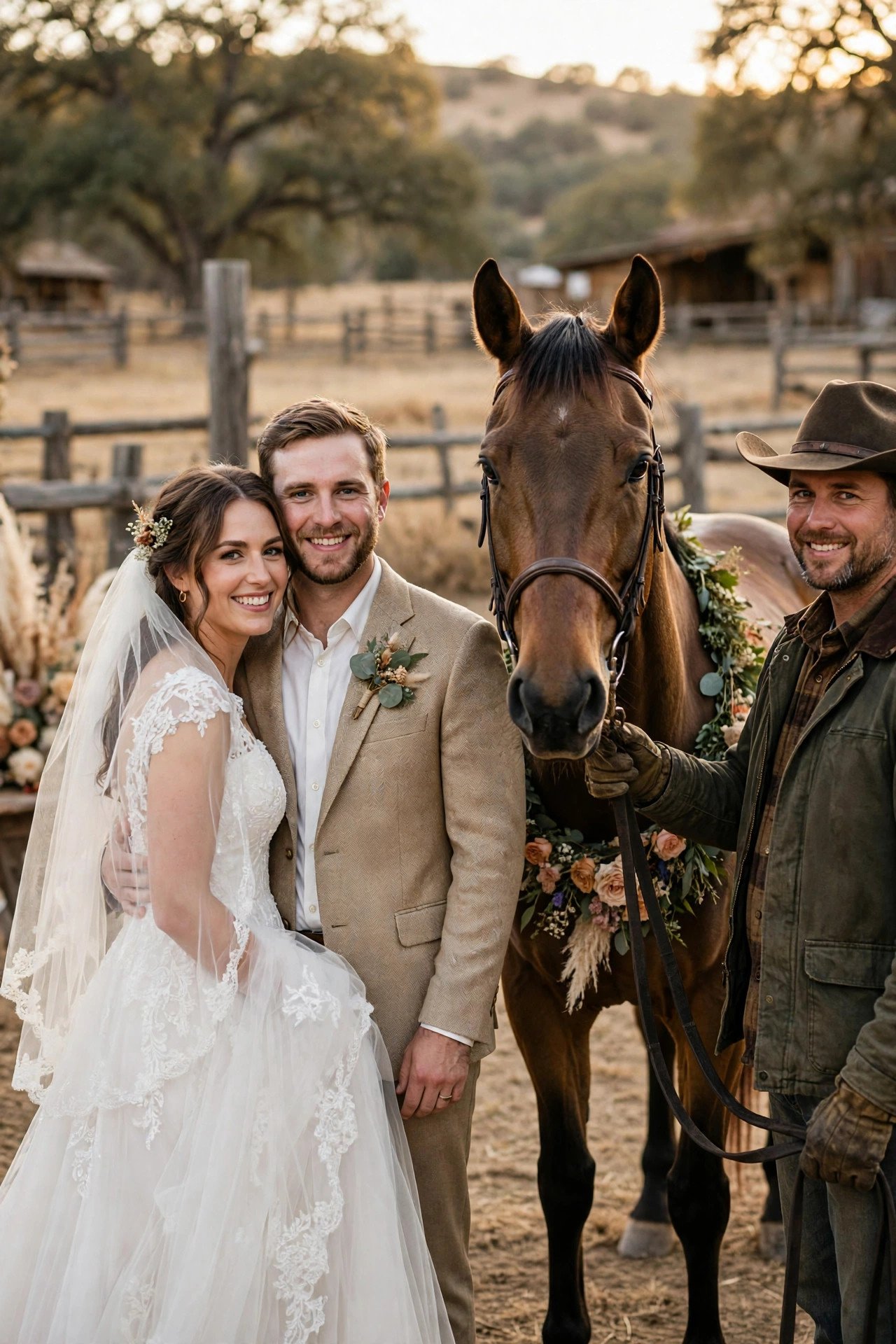 A Horse or Two, With Professional Handlers at a wedding celebration