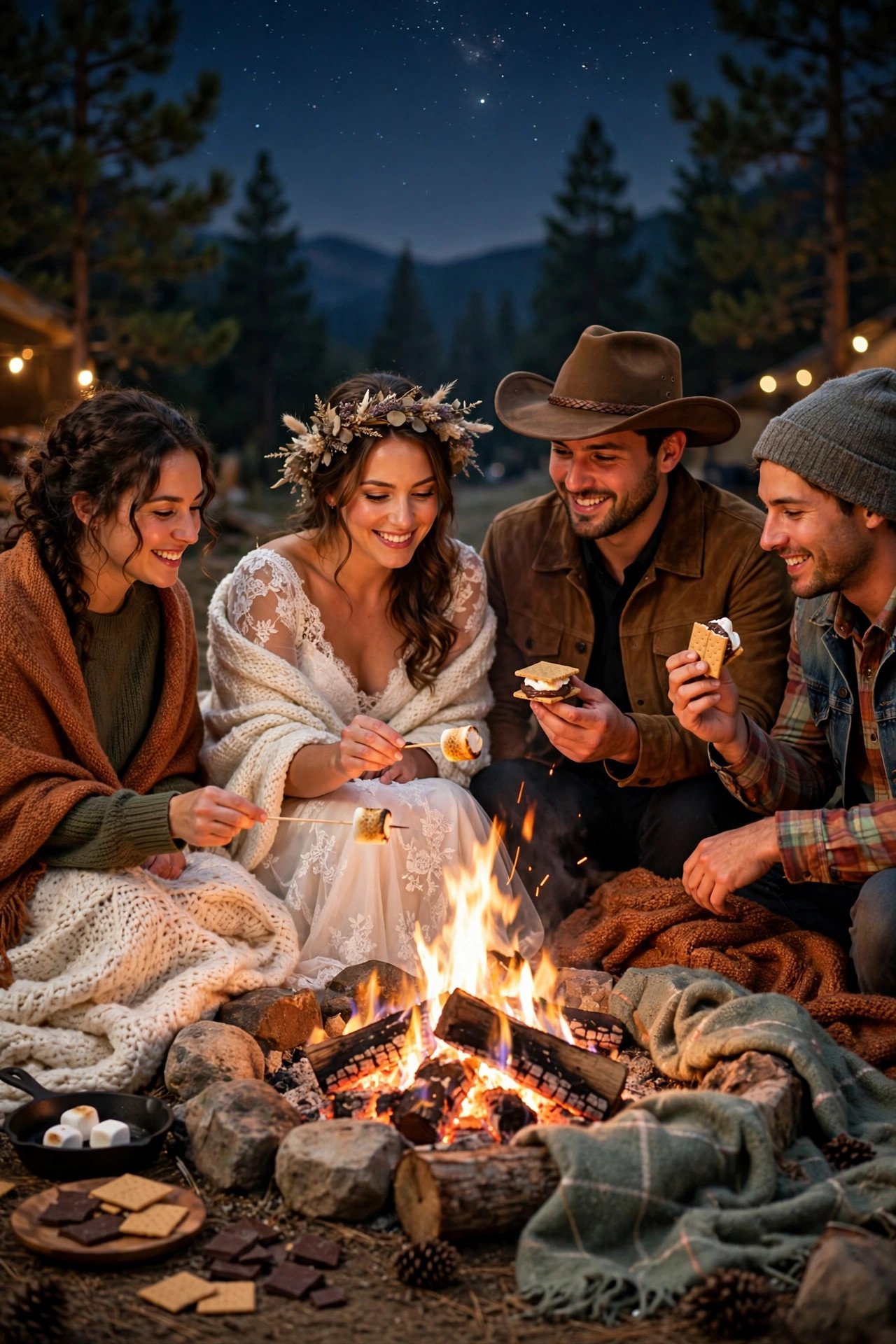 Campfire and S'mores to Close the Night at a wedding celebration