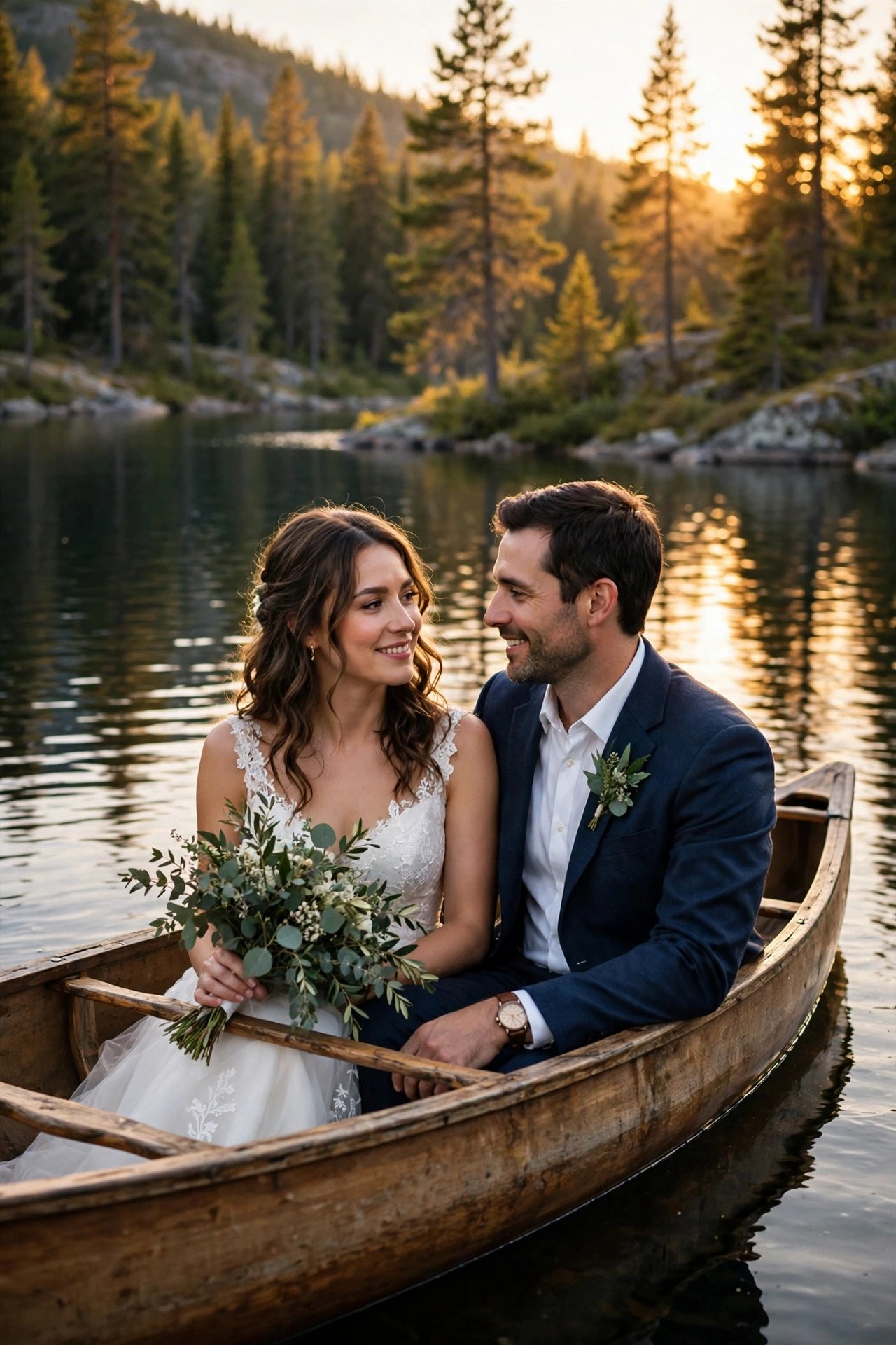 Canoe or Lakeside Portraits in Cottage Country at a wedding celebration