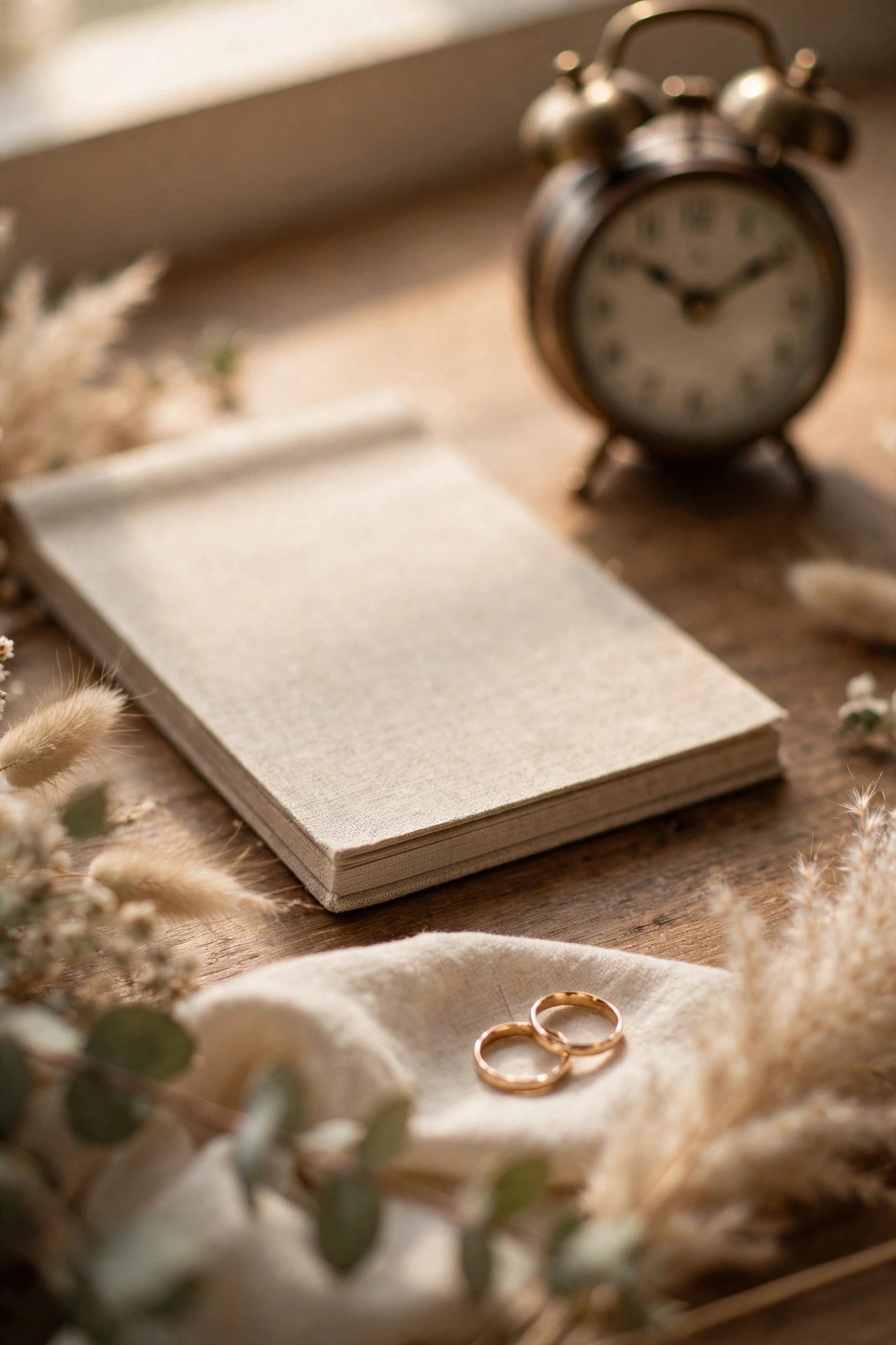 Written wedding day timeline on a notepad with times for arrival and brunch