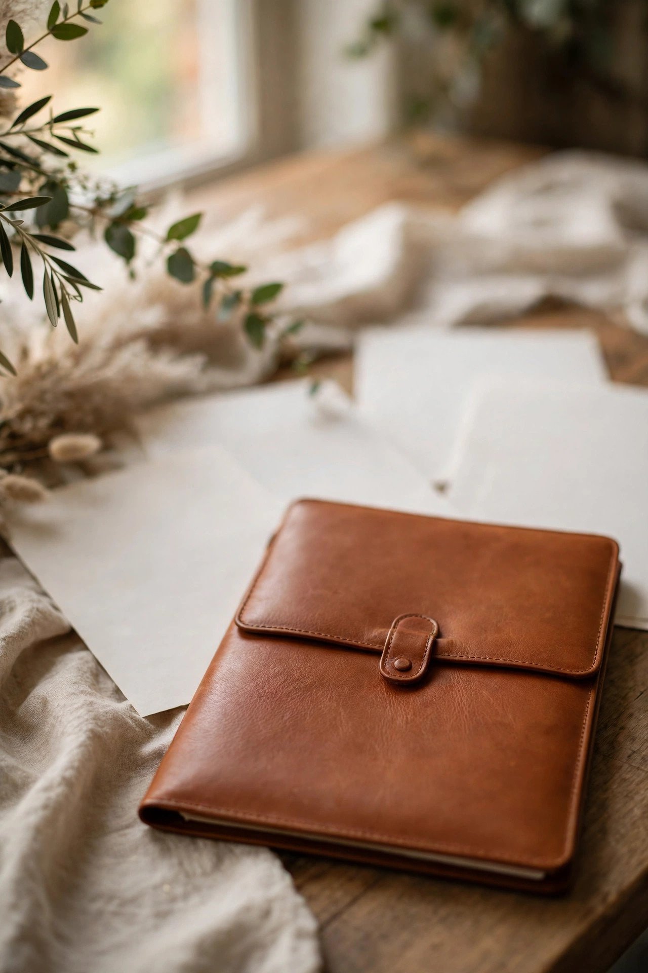 Wedding document folder containing license papers, IDs, and confirmations