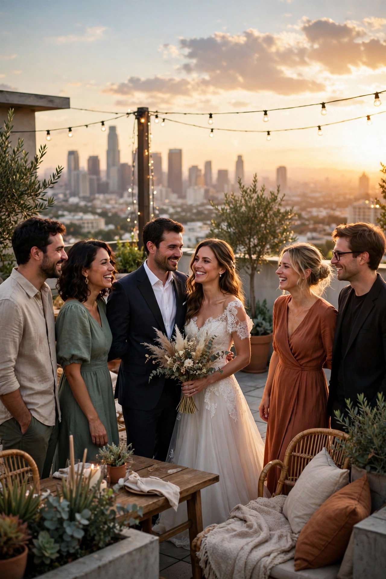 Rooftop Gathering With Skyline Views — courthouse wedding reception ideas inspiration