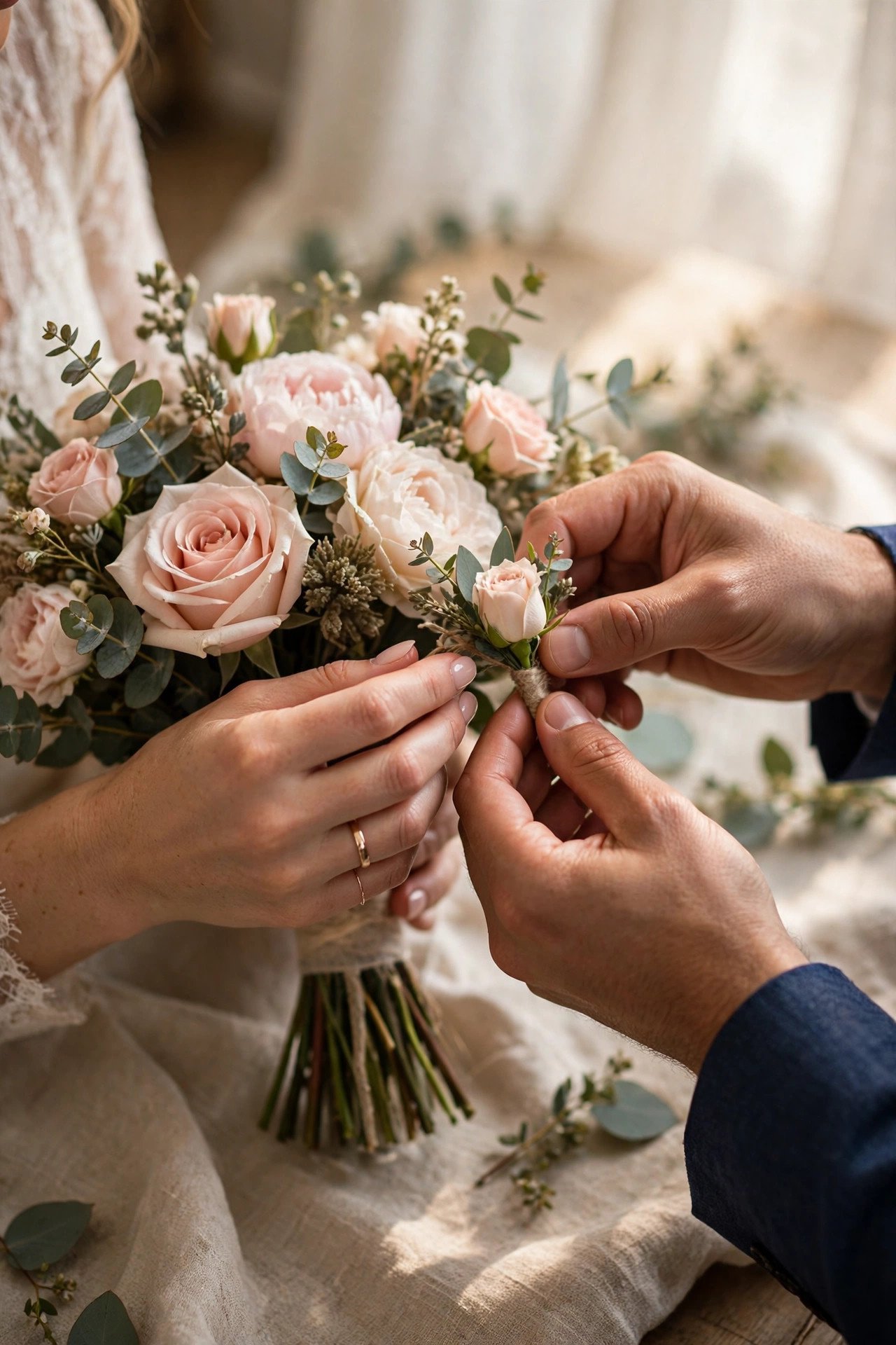 8:45 AM: Final Touches on Bouquet and Boutonniere — courthouse wedding timeline inspiration