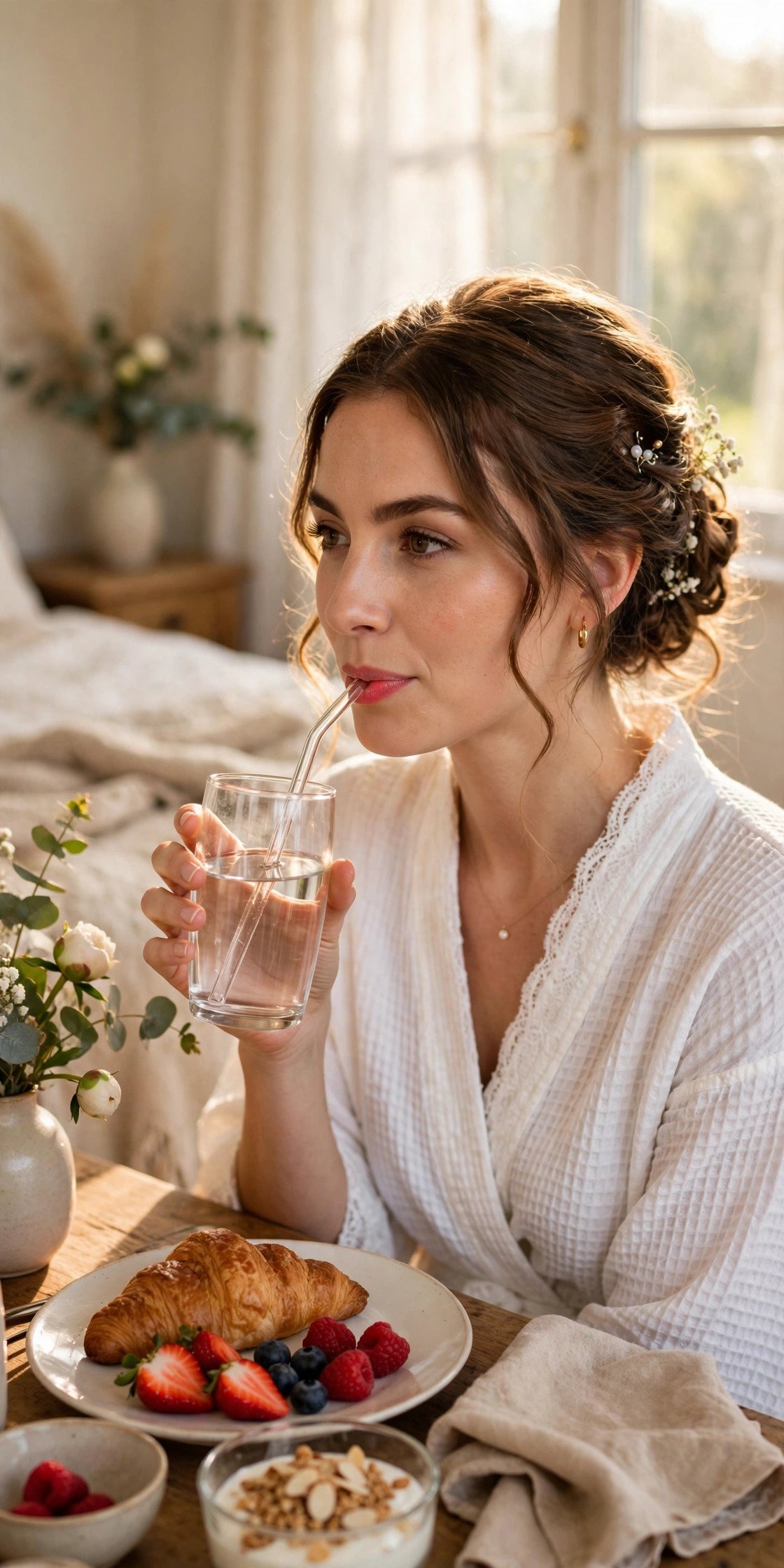 Wedding morning food guide point: Eat Before Makeup, Sip After