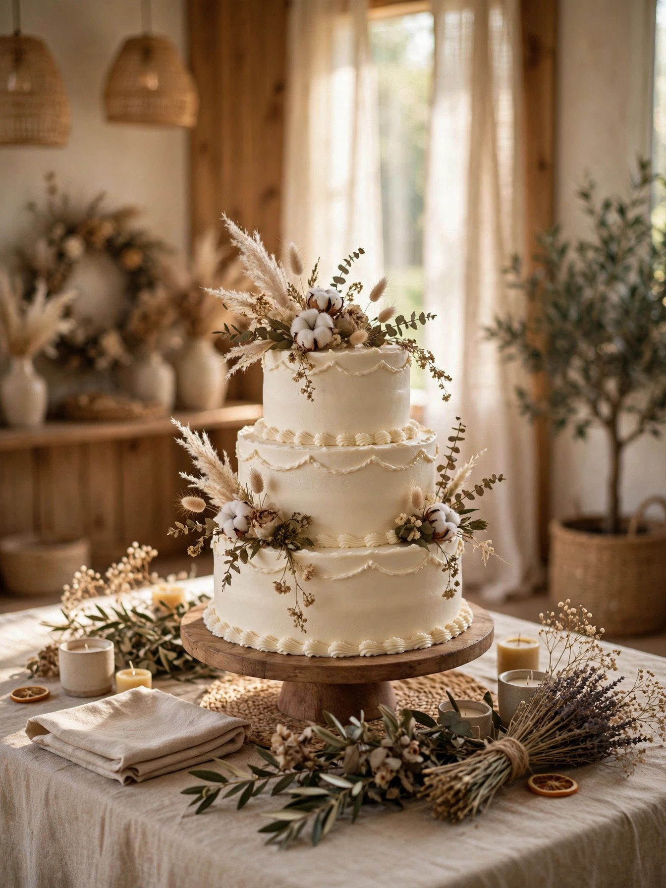 Wedding cake displayed indoors away from humidity and direct sun