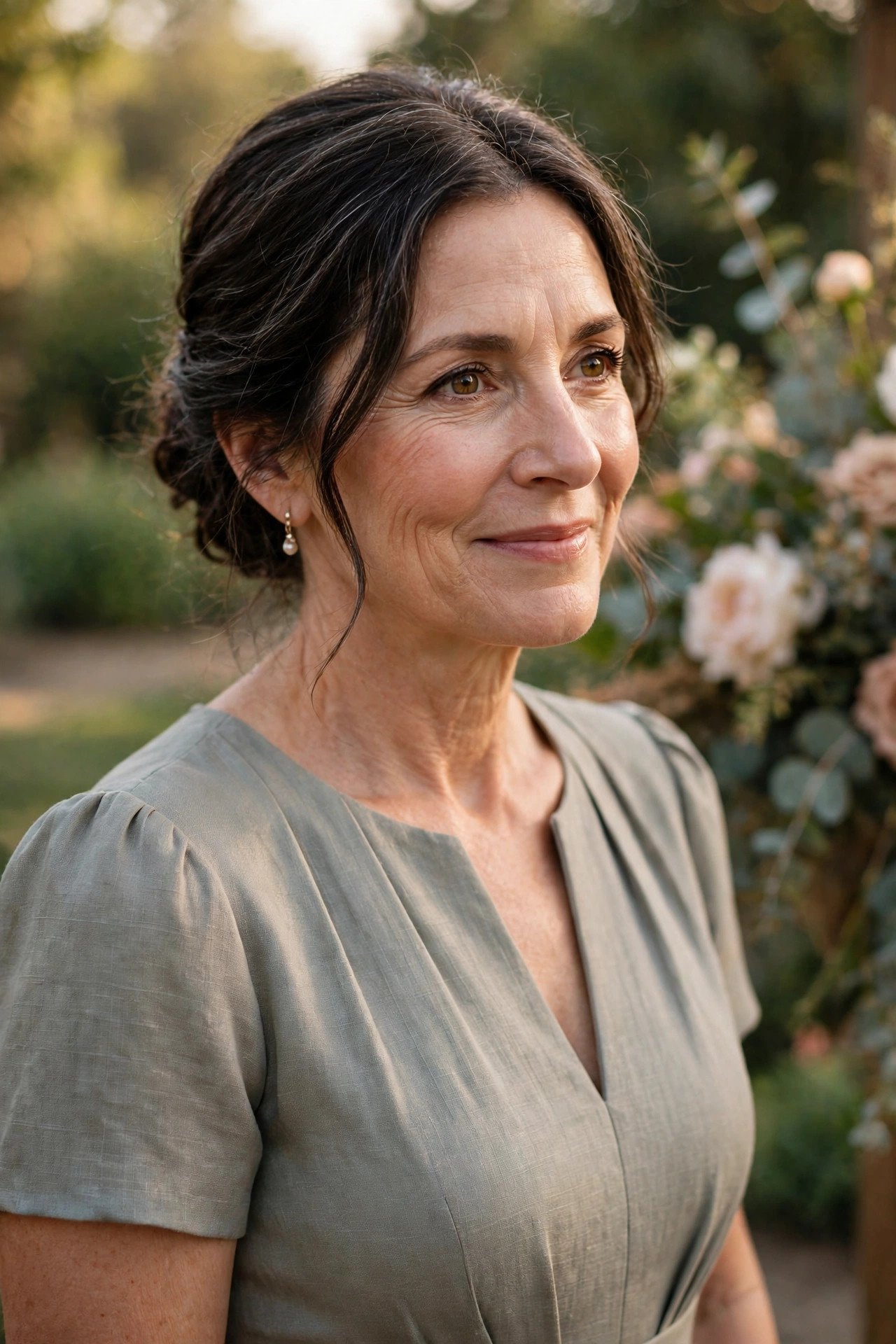Mother of the bride in a matte fabric dress that photographs elegantly