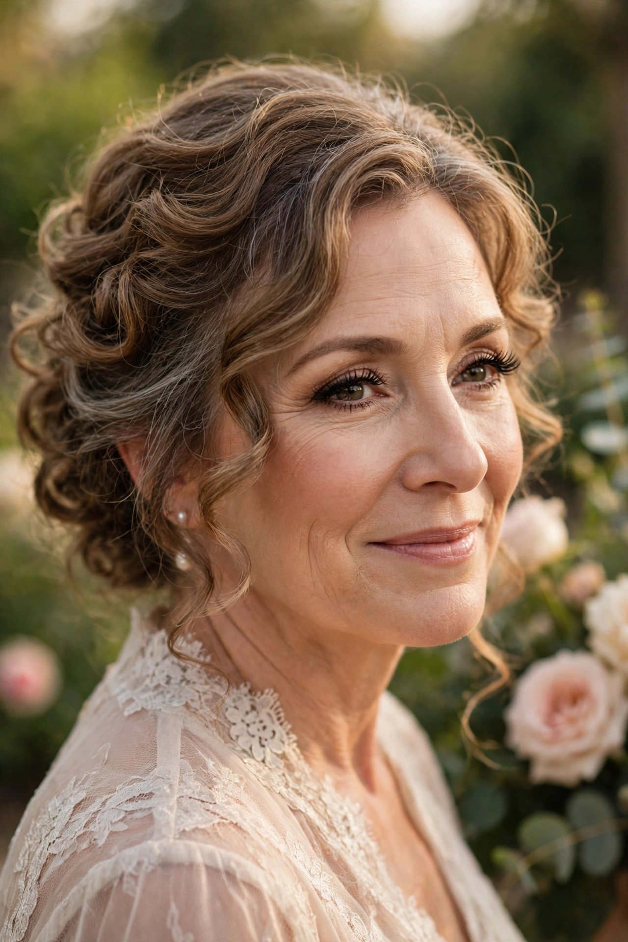 Mother of the bride with curled lashes and mascara
