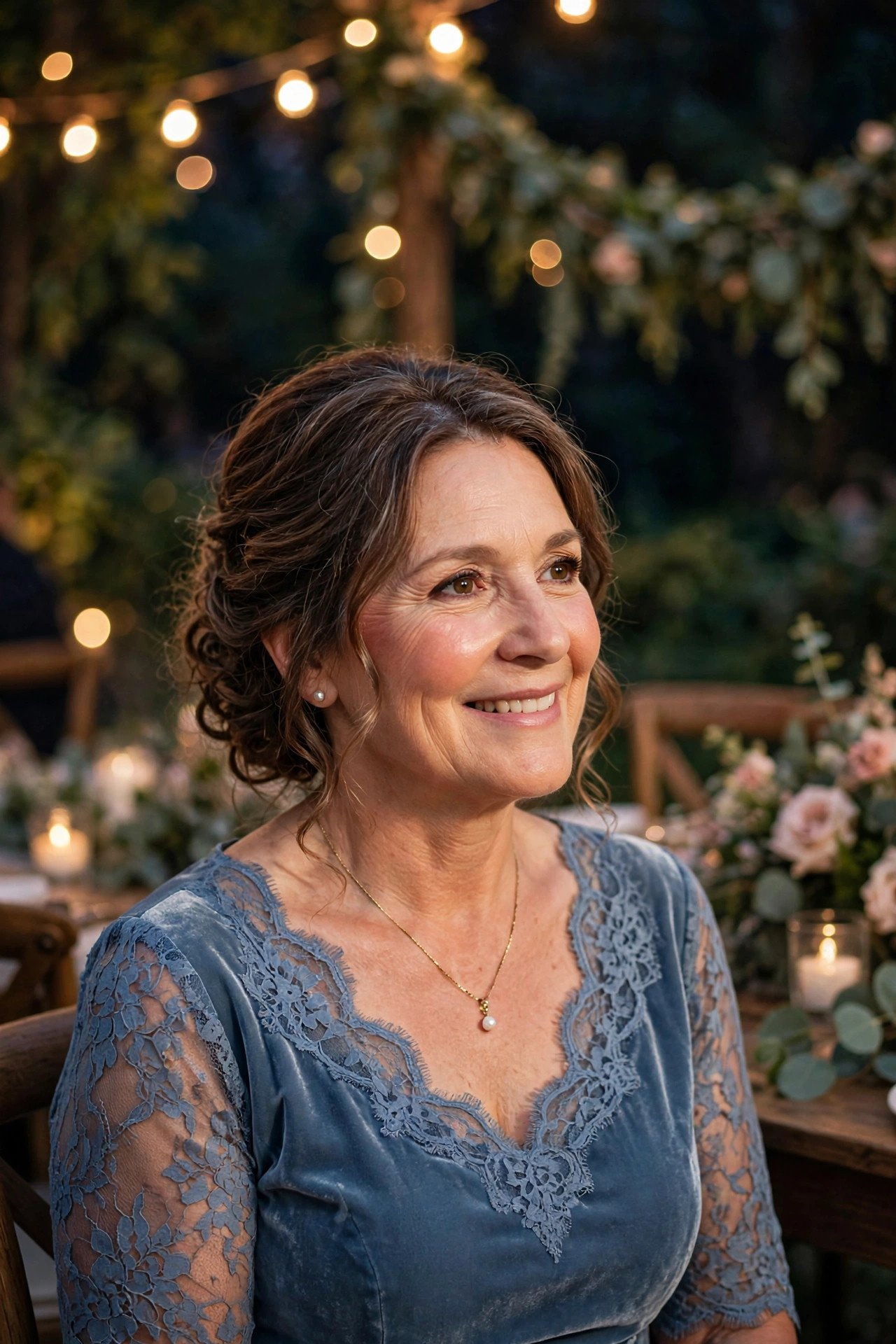 Mother of the bride photographed with flash at an evening reception