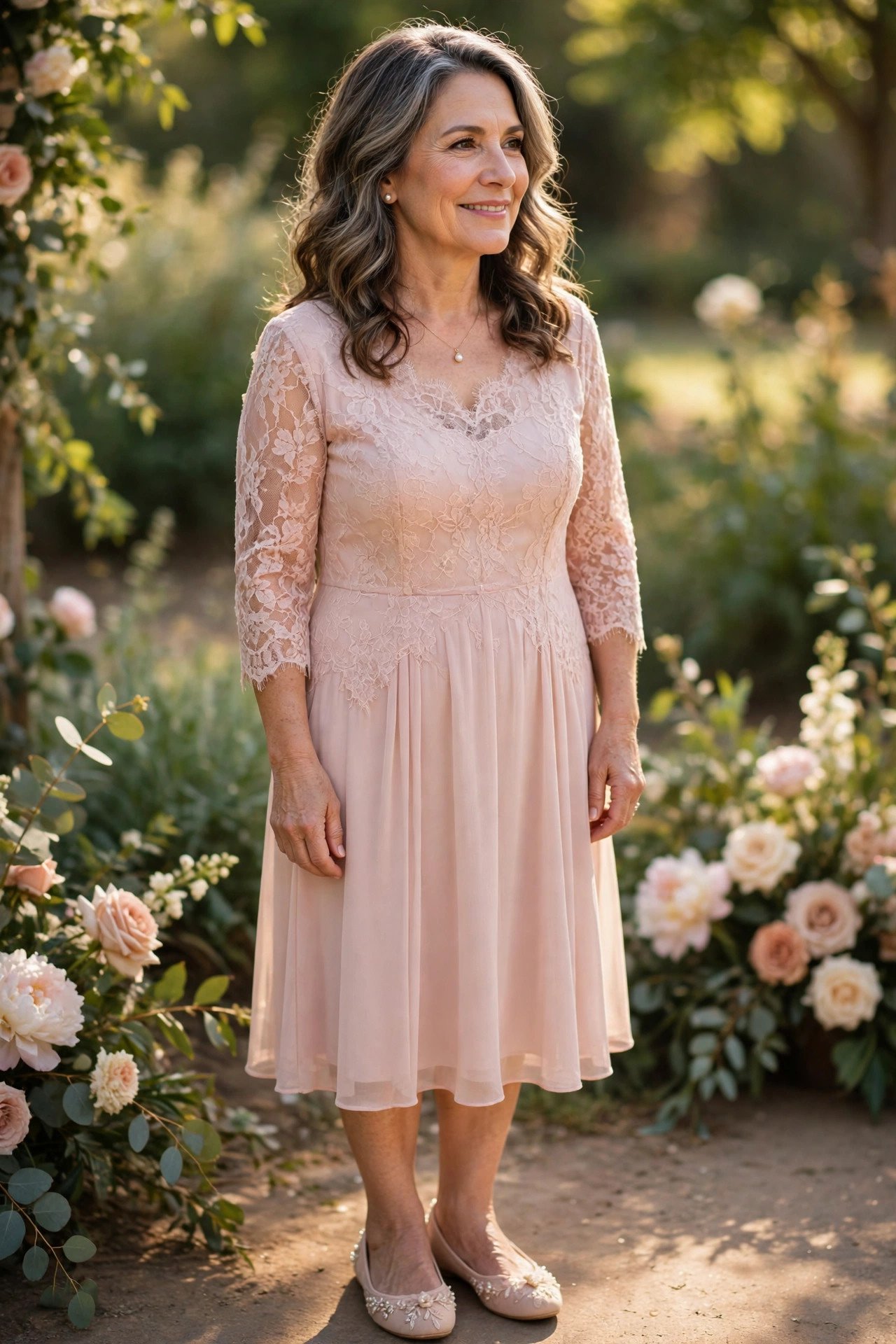 Mother of the bride in cushioned embellished ballet flats