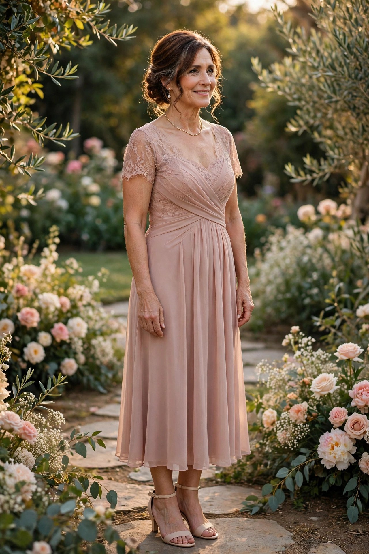Mother of the bride in ankle-strap heels