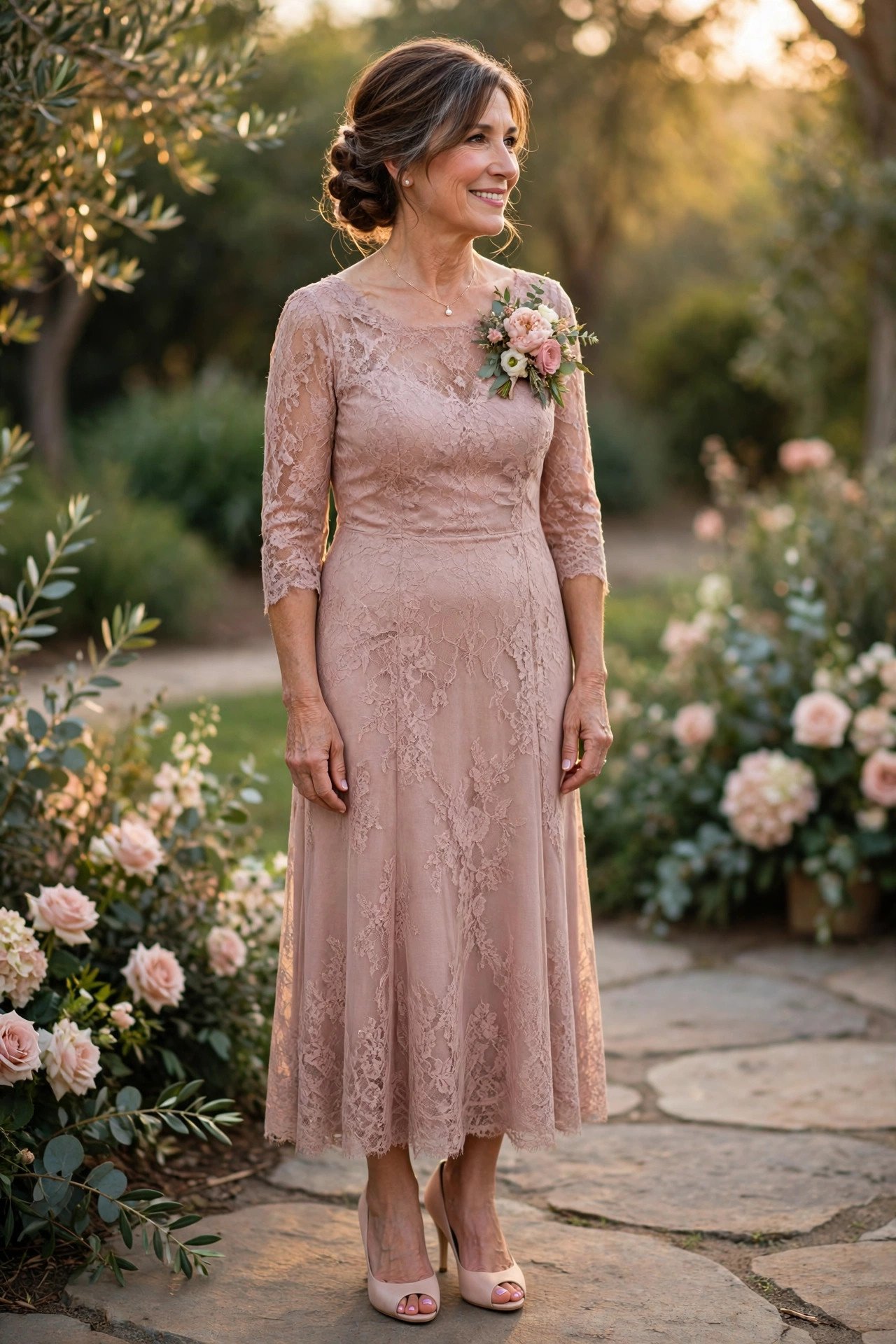Mother of the bride wearing peep-toe heels with a pedicure