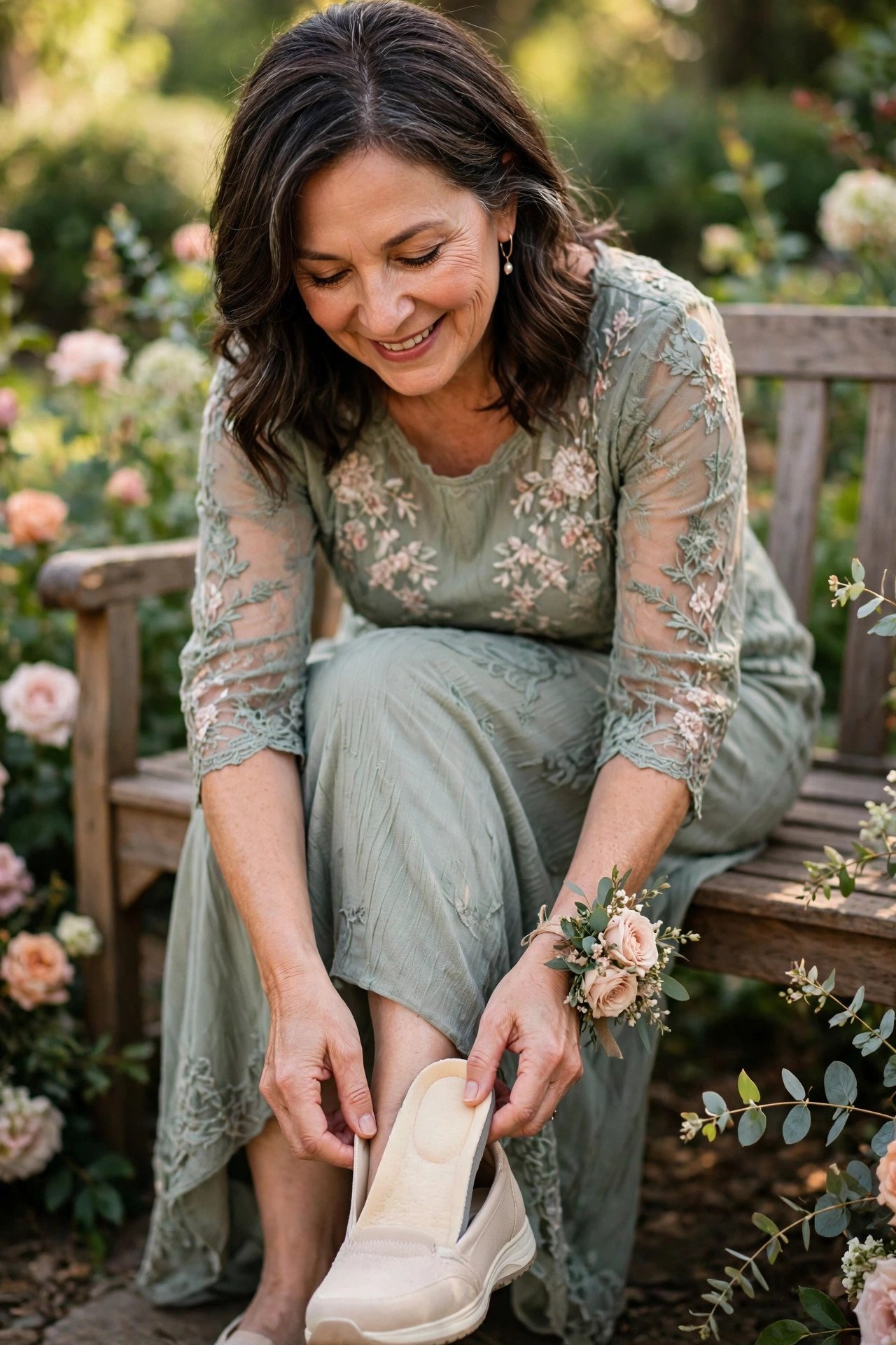 Mother of the bride in shoes with memory-foam insoles