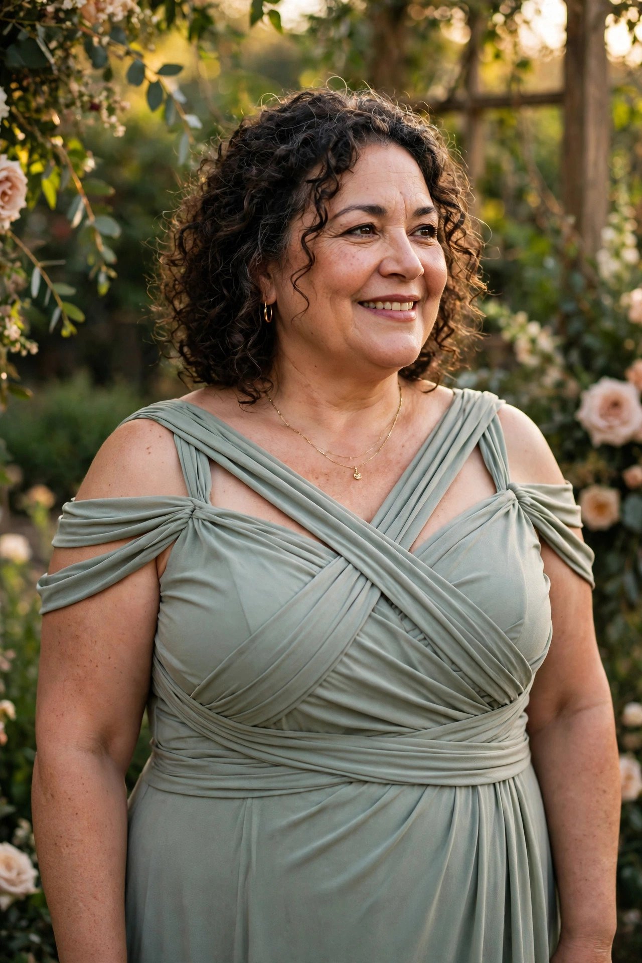 Plus size mother of the bride in a convertible multiway dress