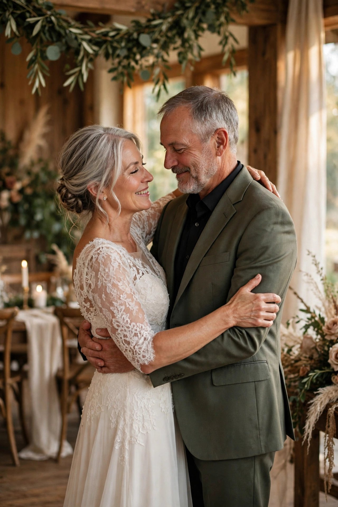 A couple sharing their first dance to a beloved song at their renewal reception