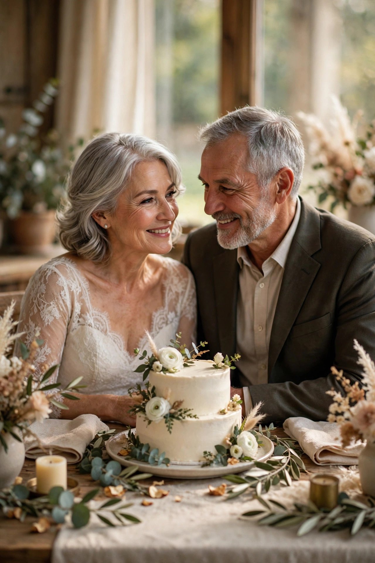 A small elegant cake in the couple's original wedding flavor at their renewal