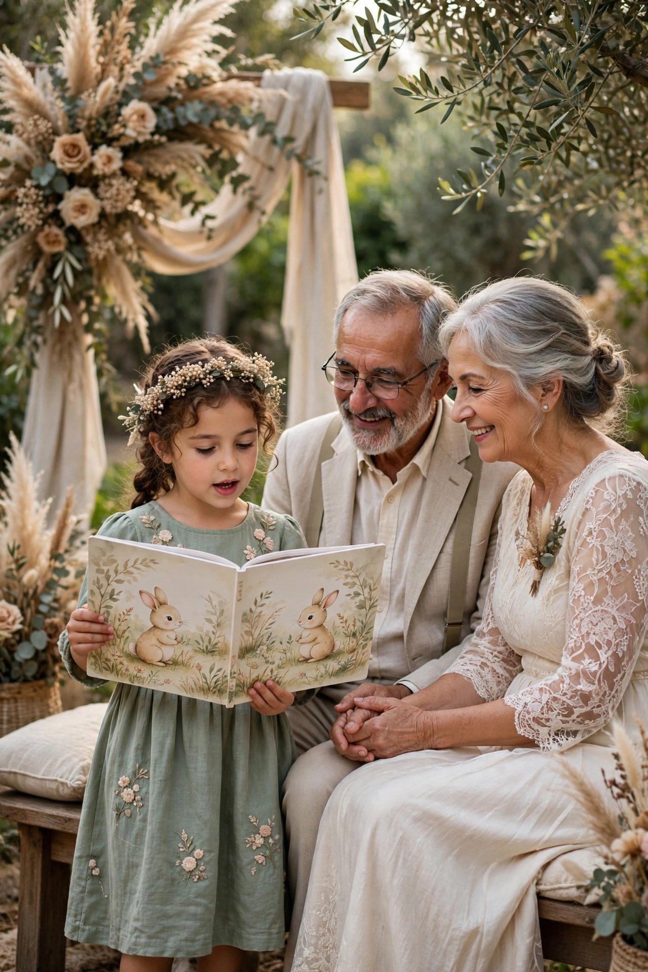 A grandchild reads the Velveteen Rabbit excerpt about becoming real at a vow renewal