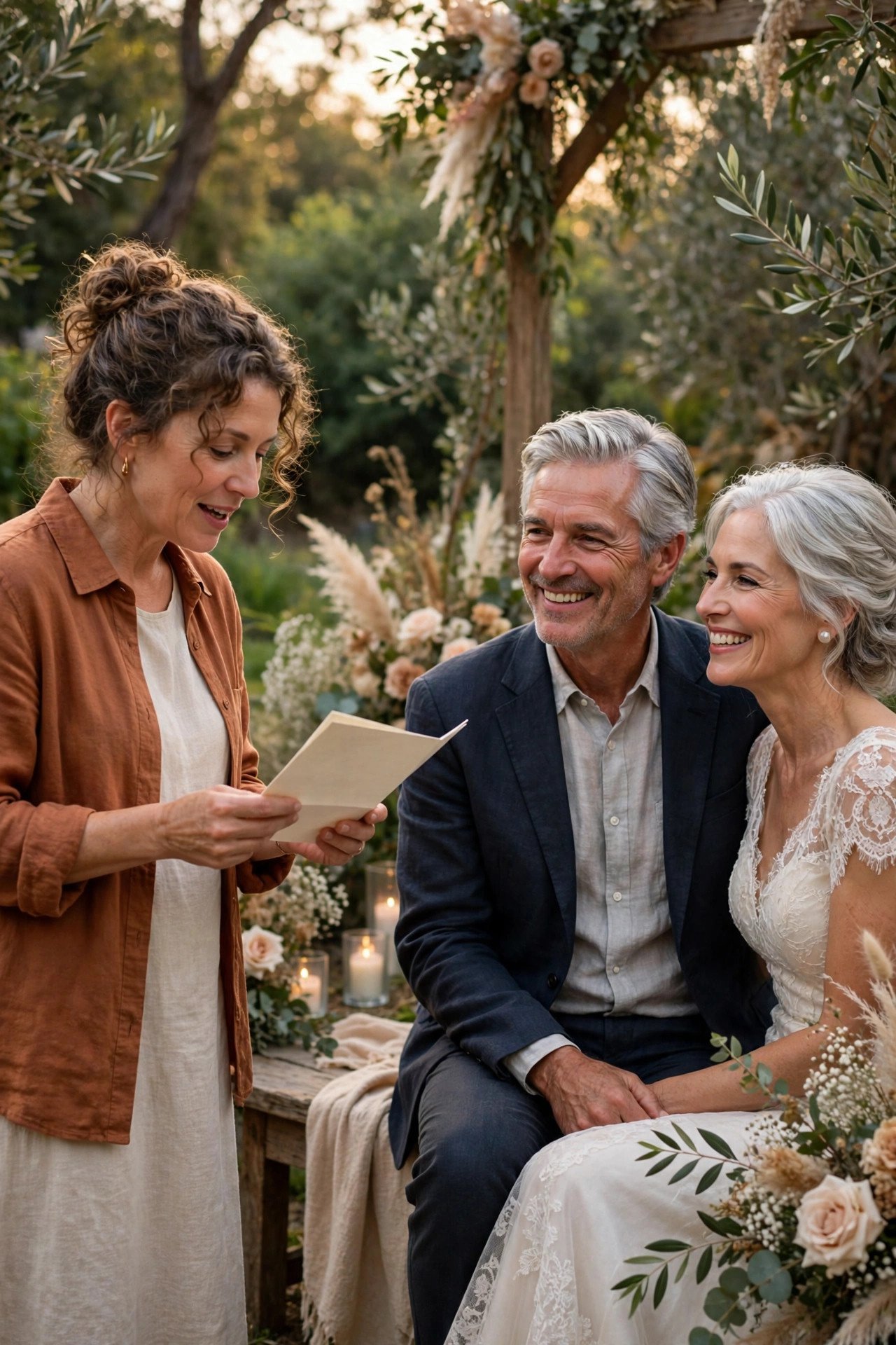 A friend reads George Eliot's words on mature love at a silver anniversary renewal