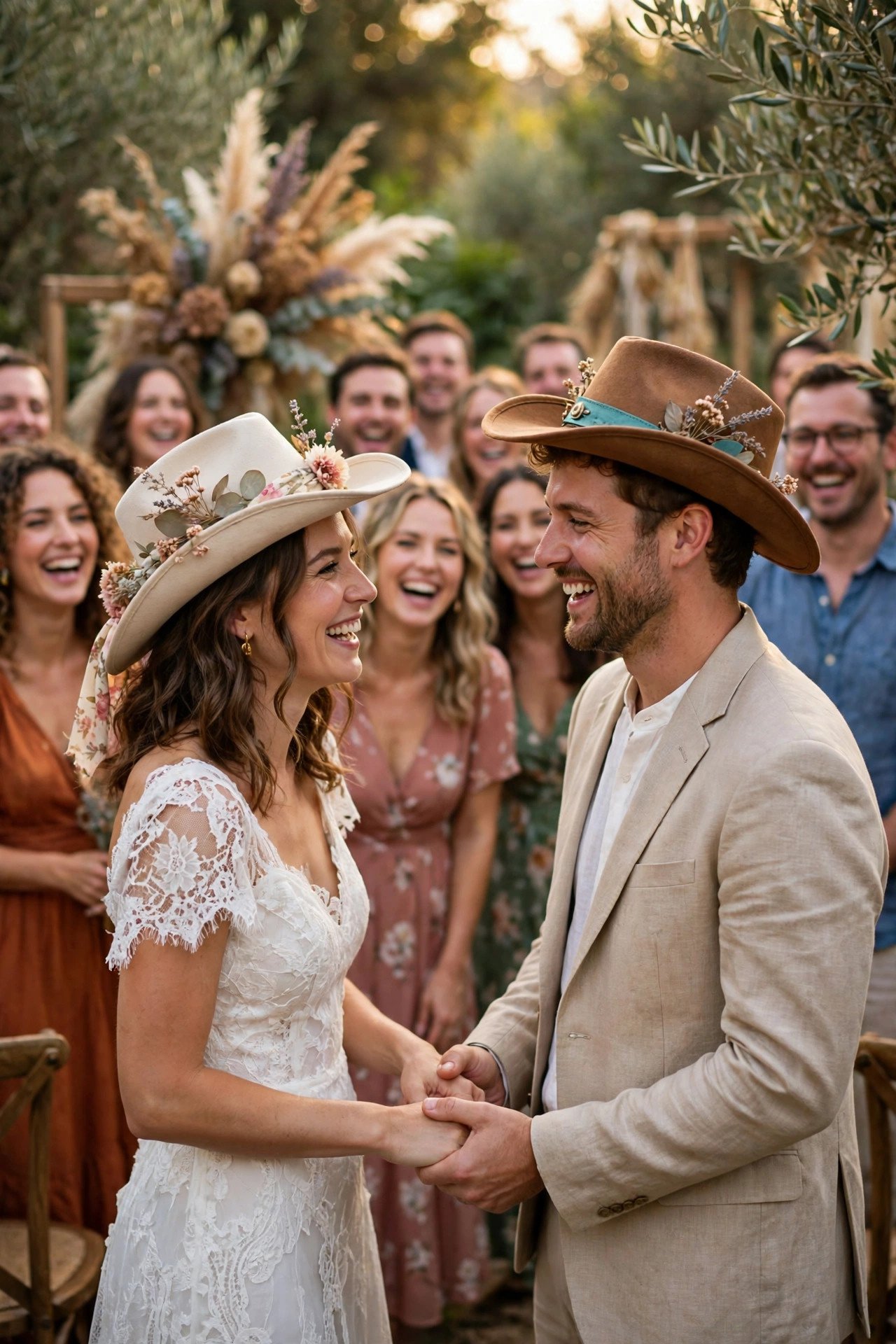 Guests laughing during a funny vow renewal moment: Themed Vows: Renew in Pirate, Cowboy, or Shakespeare Speak