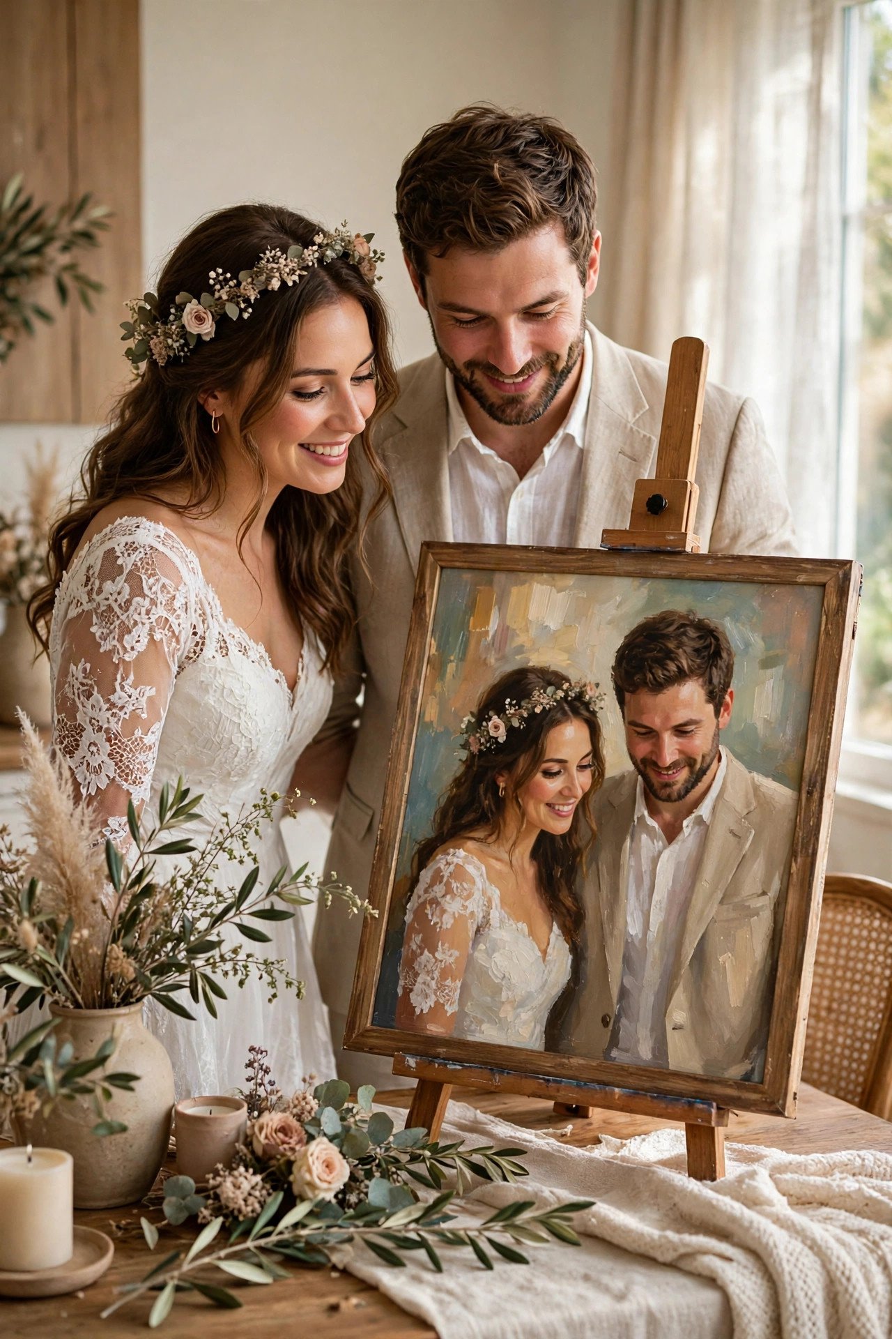 Vow renewal gift idea presented to a couple: A Commissioned Portrait From Their Wedding Photo