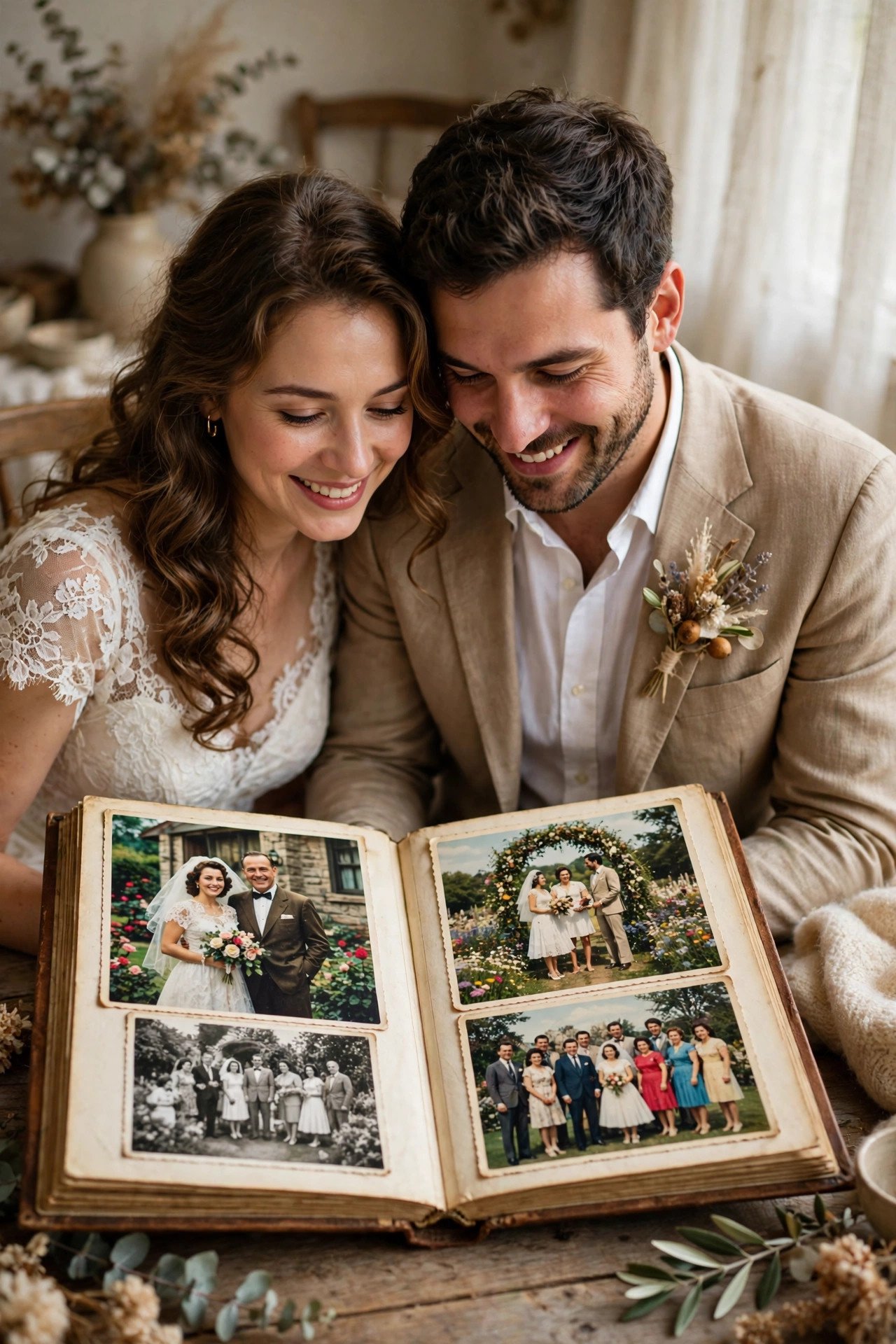 Vow renewal gift idea presented to a couple: A Restored or Digitized Wedding Album