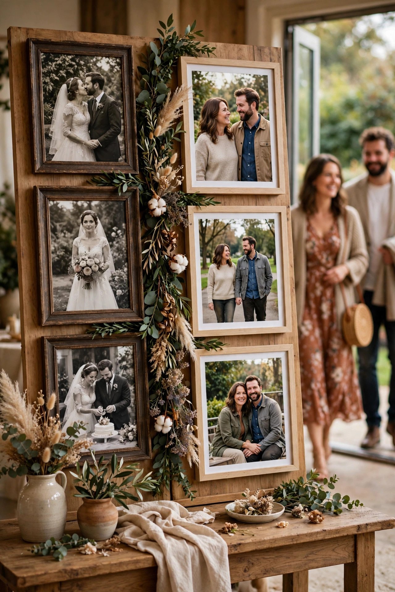 Anniversary party idea in action: Then-and-Now Photo Entrance
