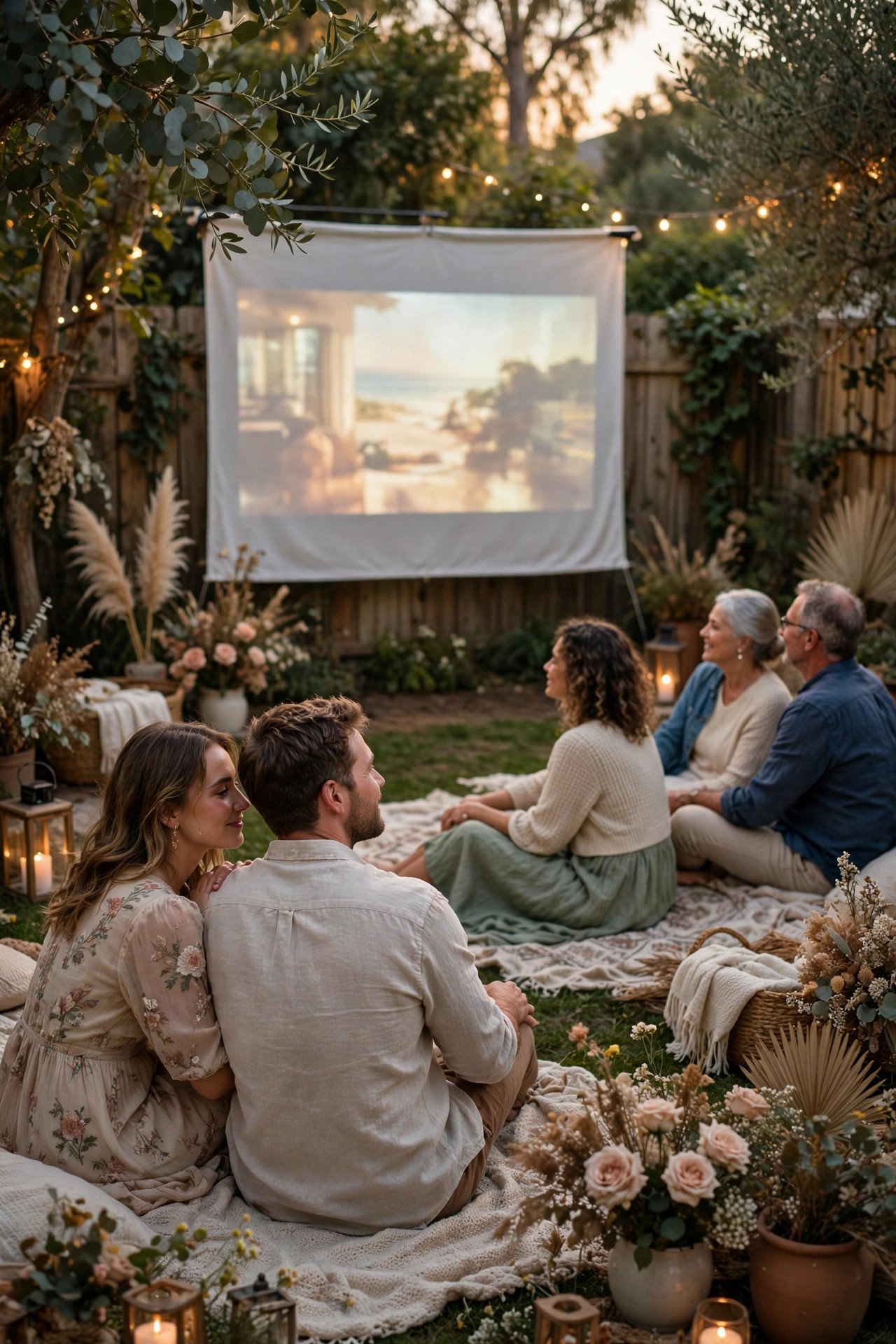 Anniversary party idea in action: An Outdoor Movie of Home Videos