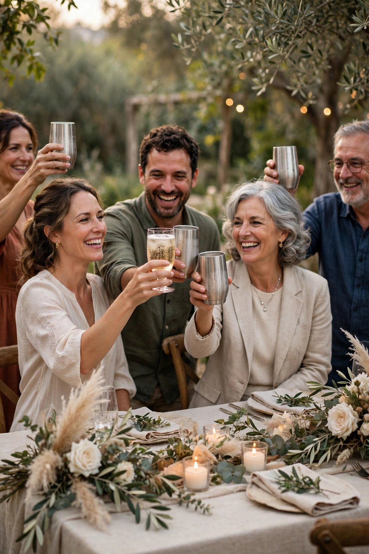 25th silver anniversary party idea: A Toast With Sparkling Cider in Silver Flutes