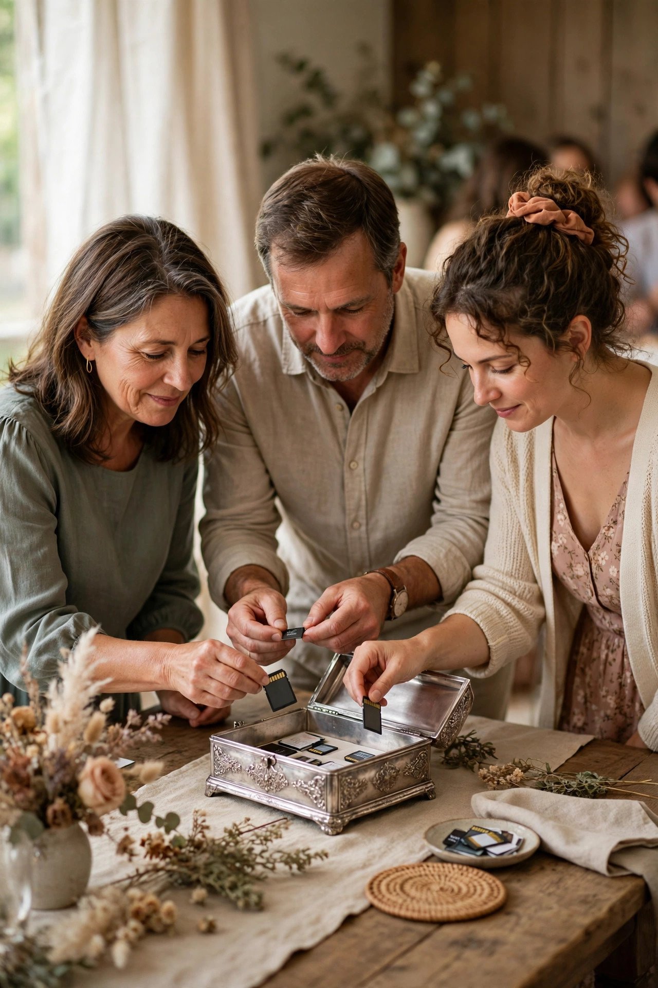 25th silver anniversary party idea: Memory Cards in a Silver Keepsake Box