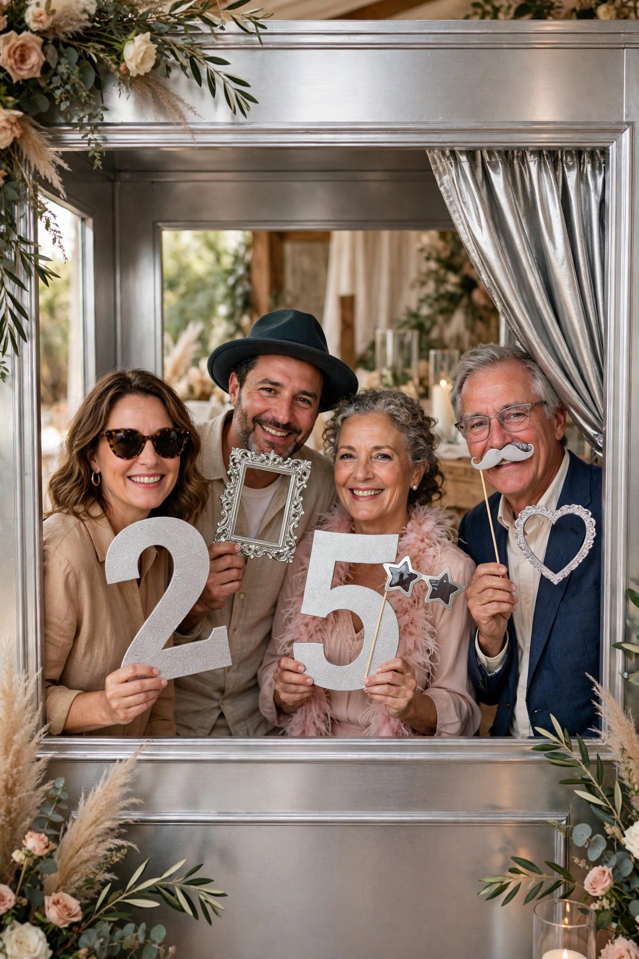 25th silver anniversary party idea: Silver Photo Booth With Year Props