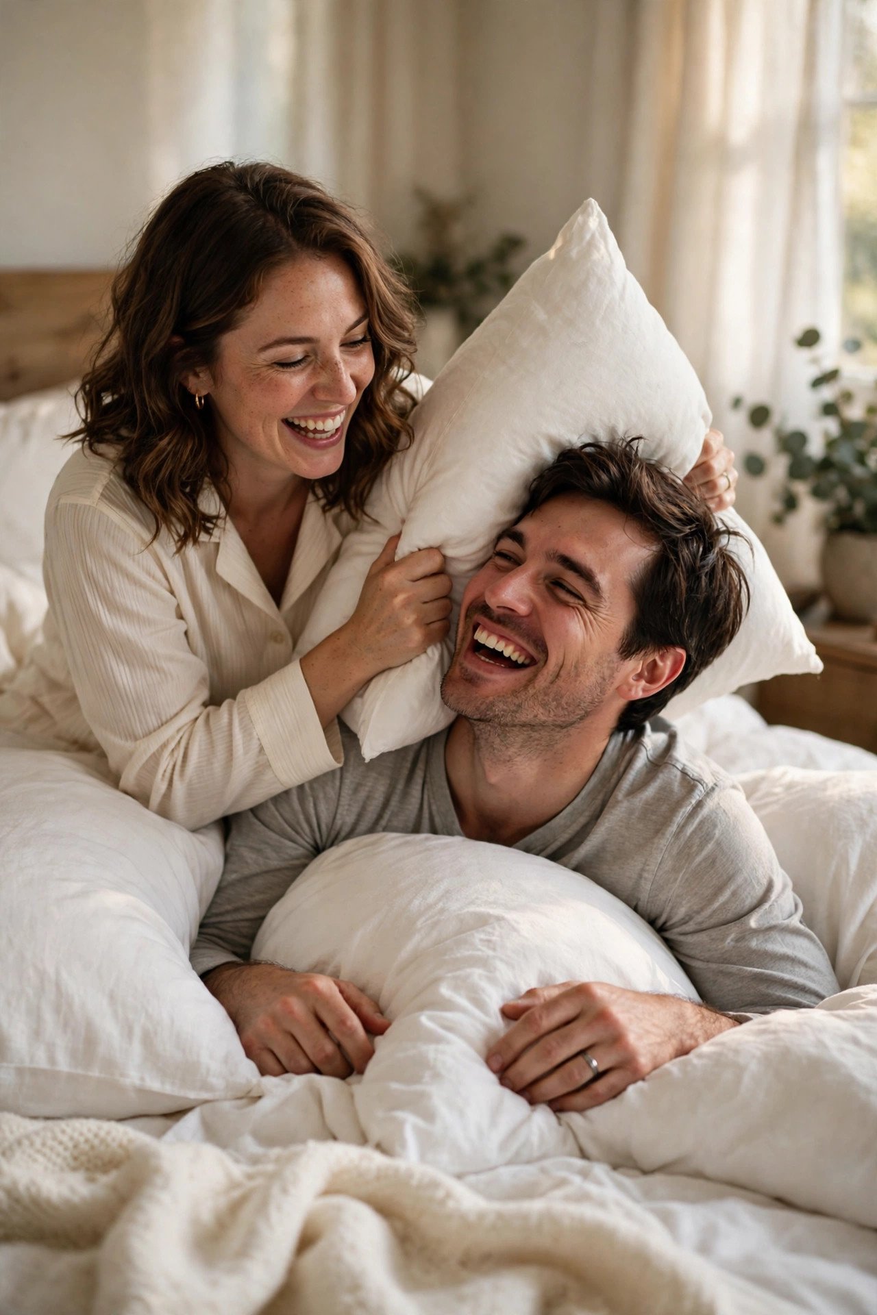 Anniversary photo idea for the caption: Year one: loved you more, snored louder.