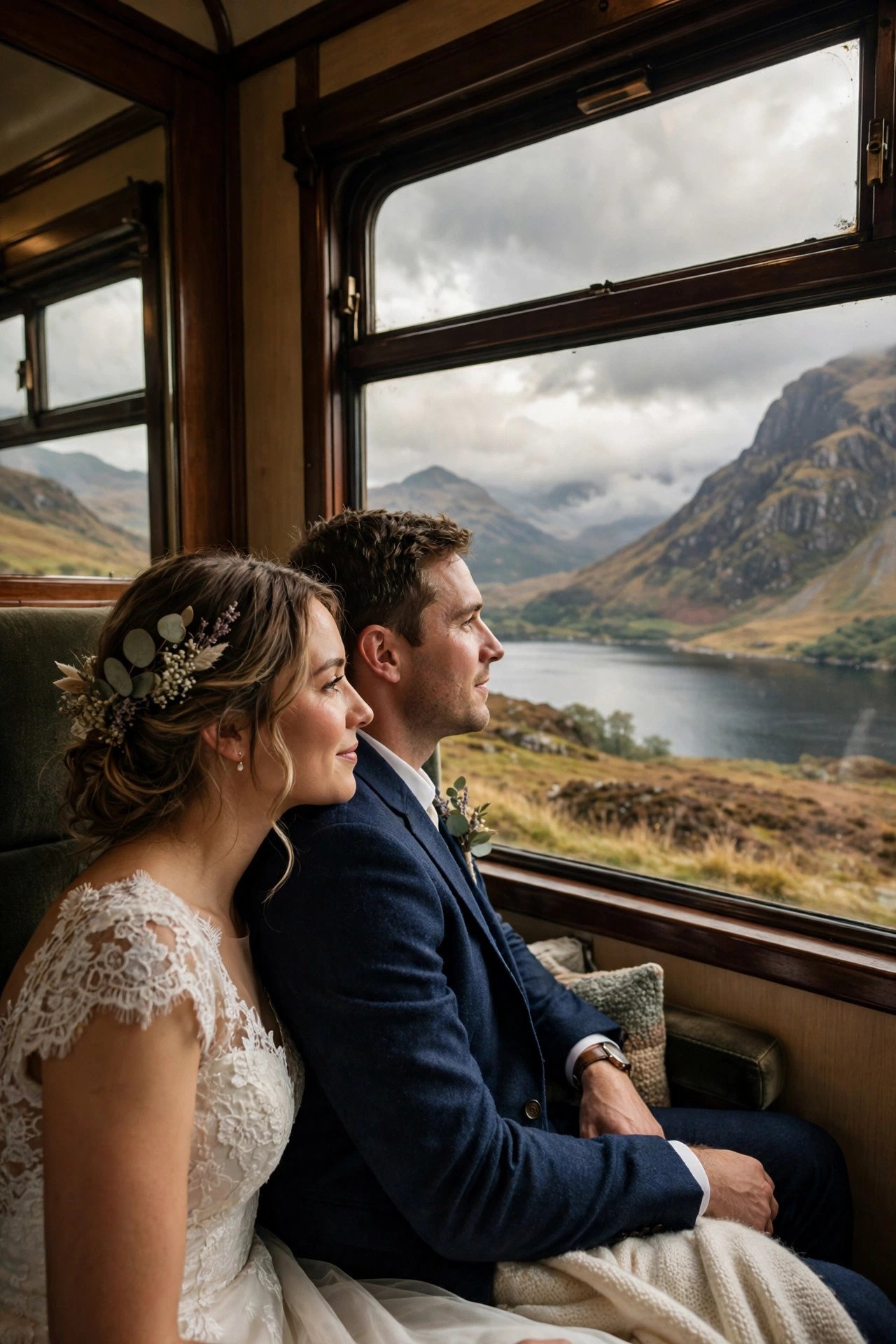 Couple enjoying an anniversary getaway: Ride a Scenic Rail Journey Across Canada or Scotland