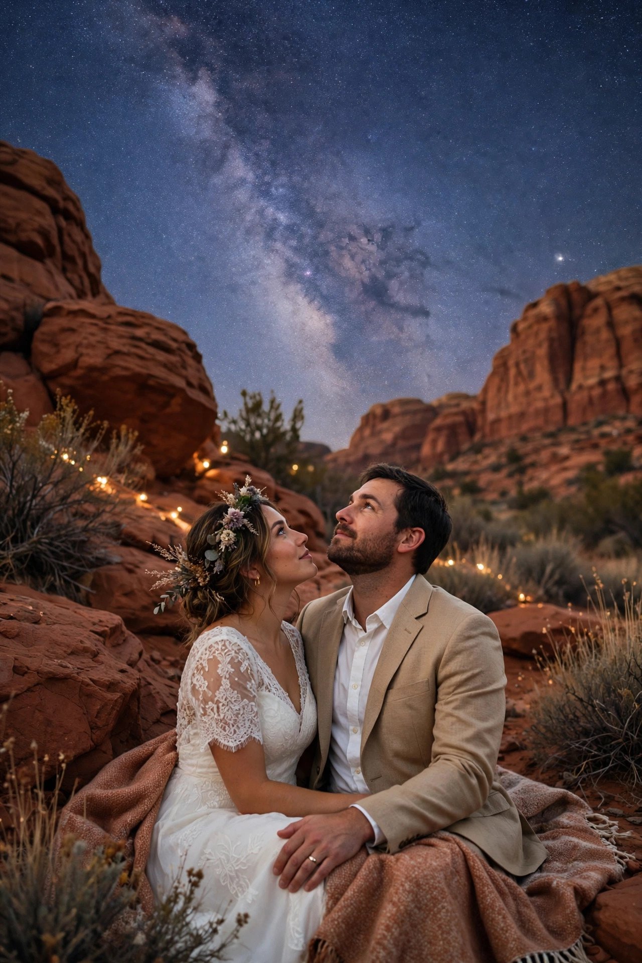 Couple enjoying an anniversary getaway: Chase Dark Skies in the Desert Southwest