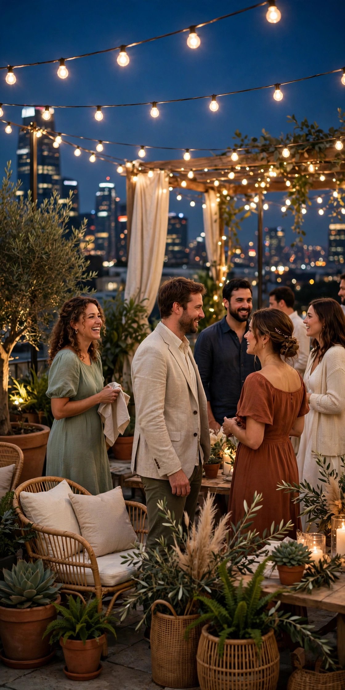 Guests enjoying a wedding welcome party: Book a Rooftop Welcome Night in the City