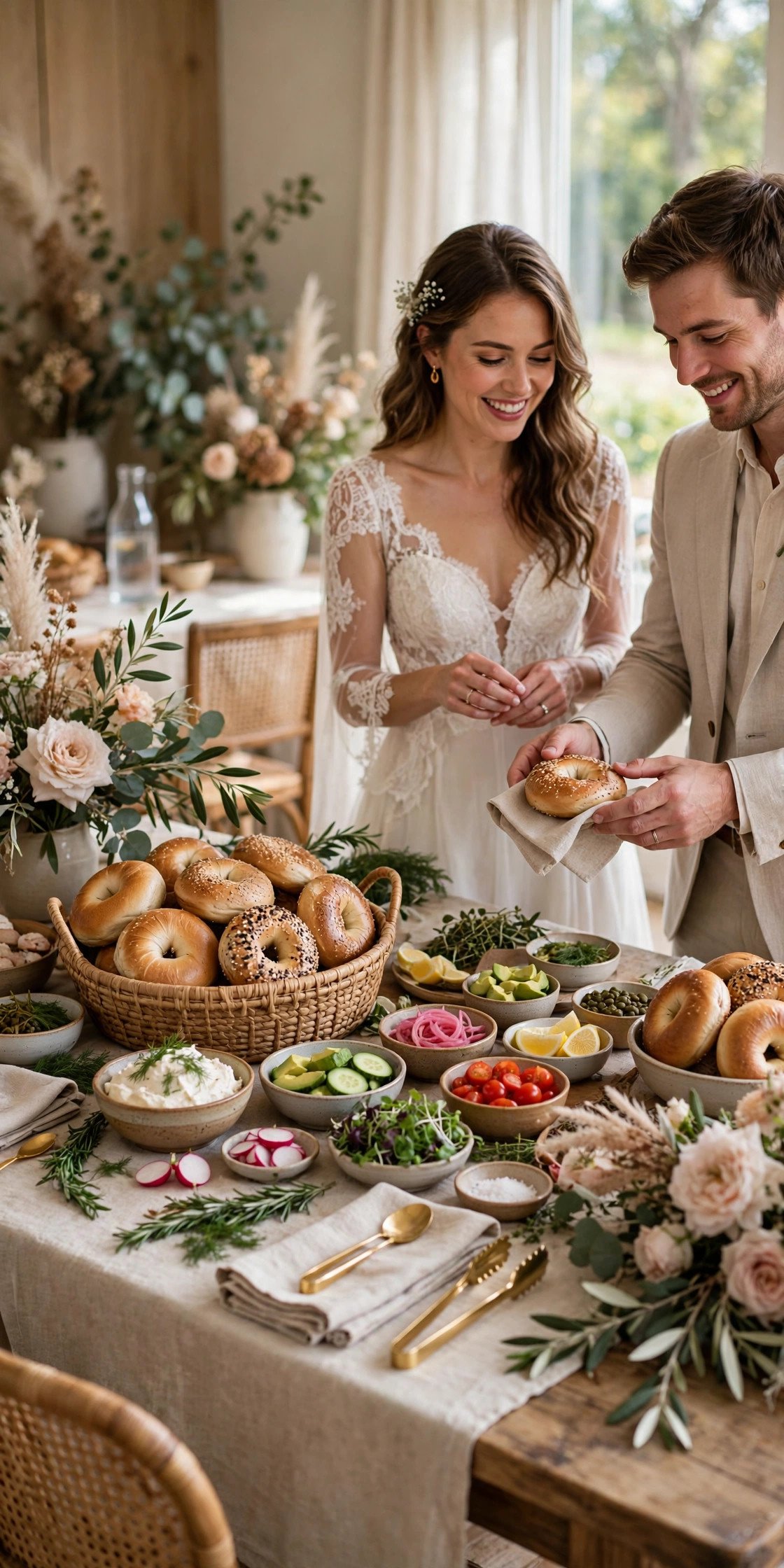Build-your-own bagel bar at a post-wedding brunch