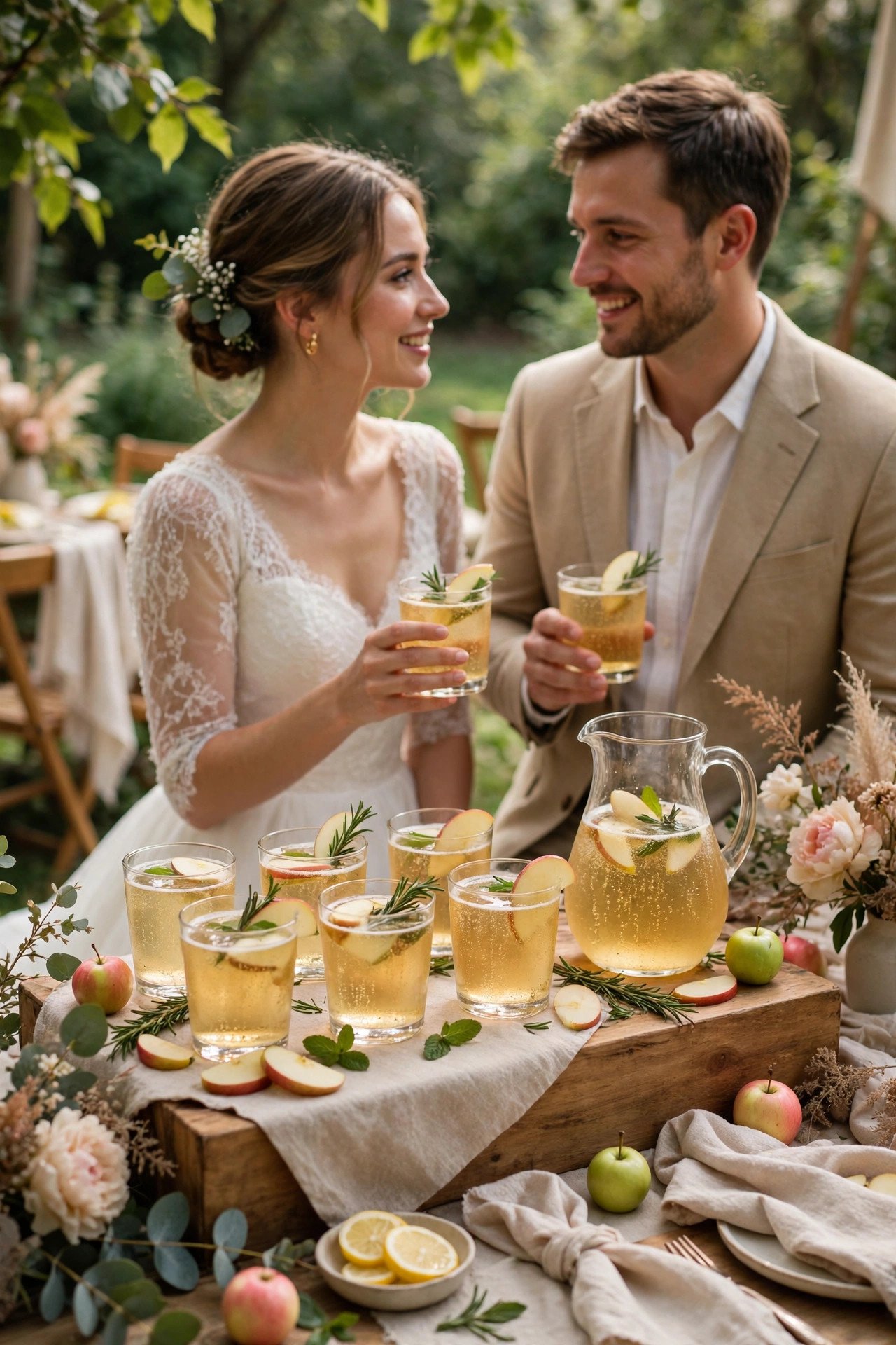 Juice bar with sparkling cider toast at a post-wedding brunch