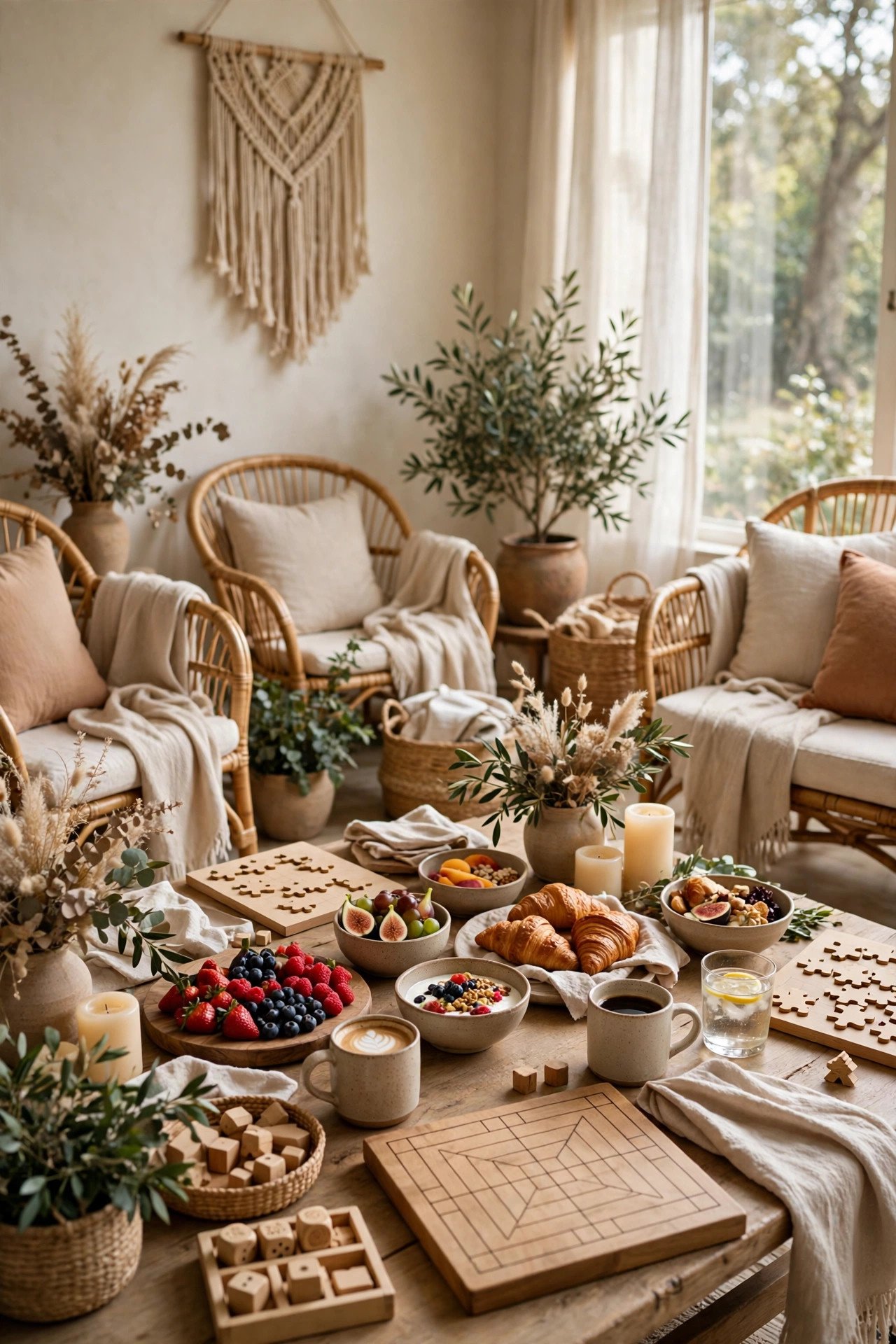 Brunch and board games farewell lounge at a wedding weekend