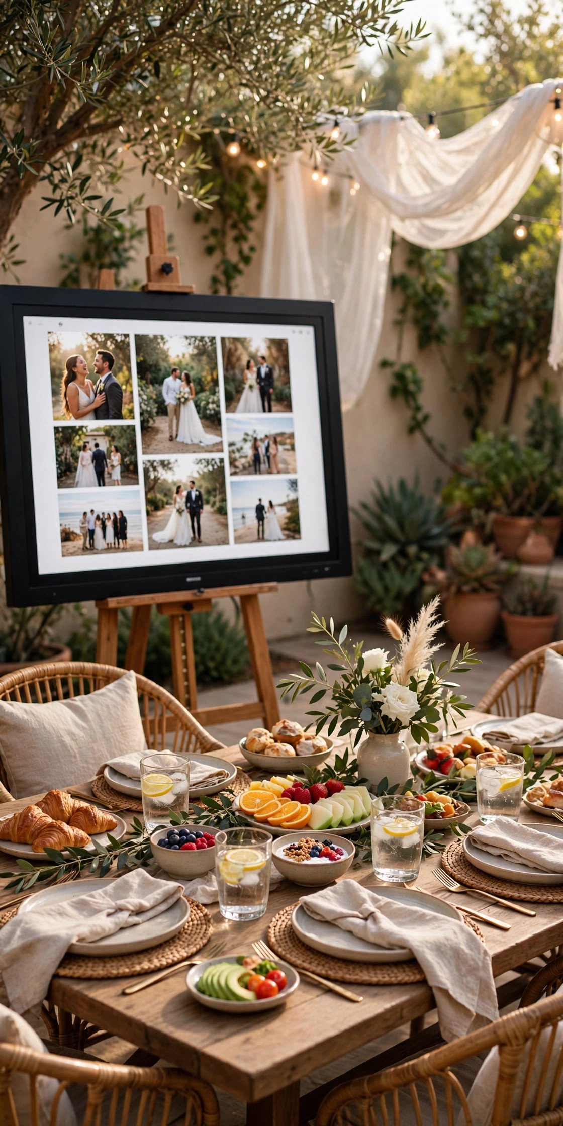 Scenic patio farewell brunch with weekend photo slideshow