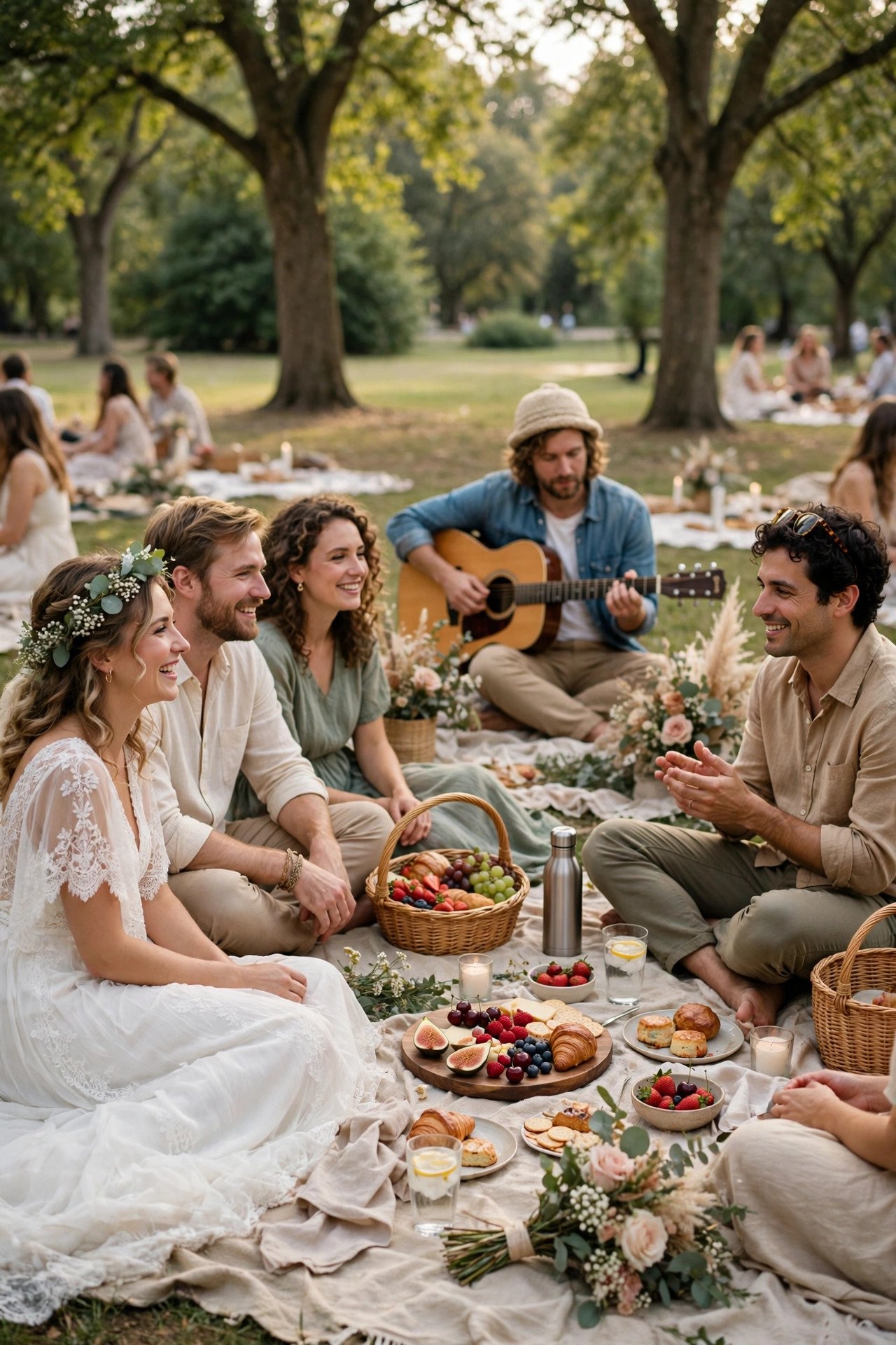 Live music picnic in the park for wedding weekend guests