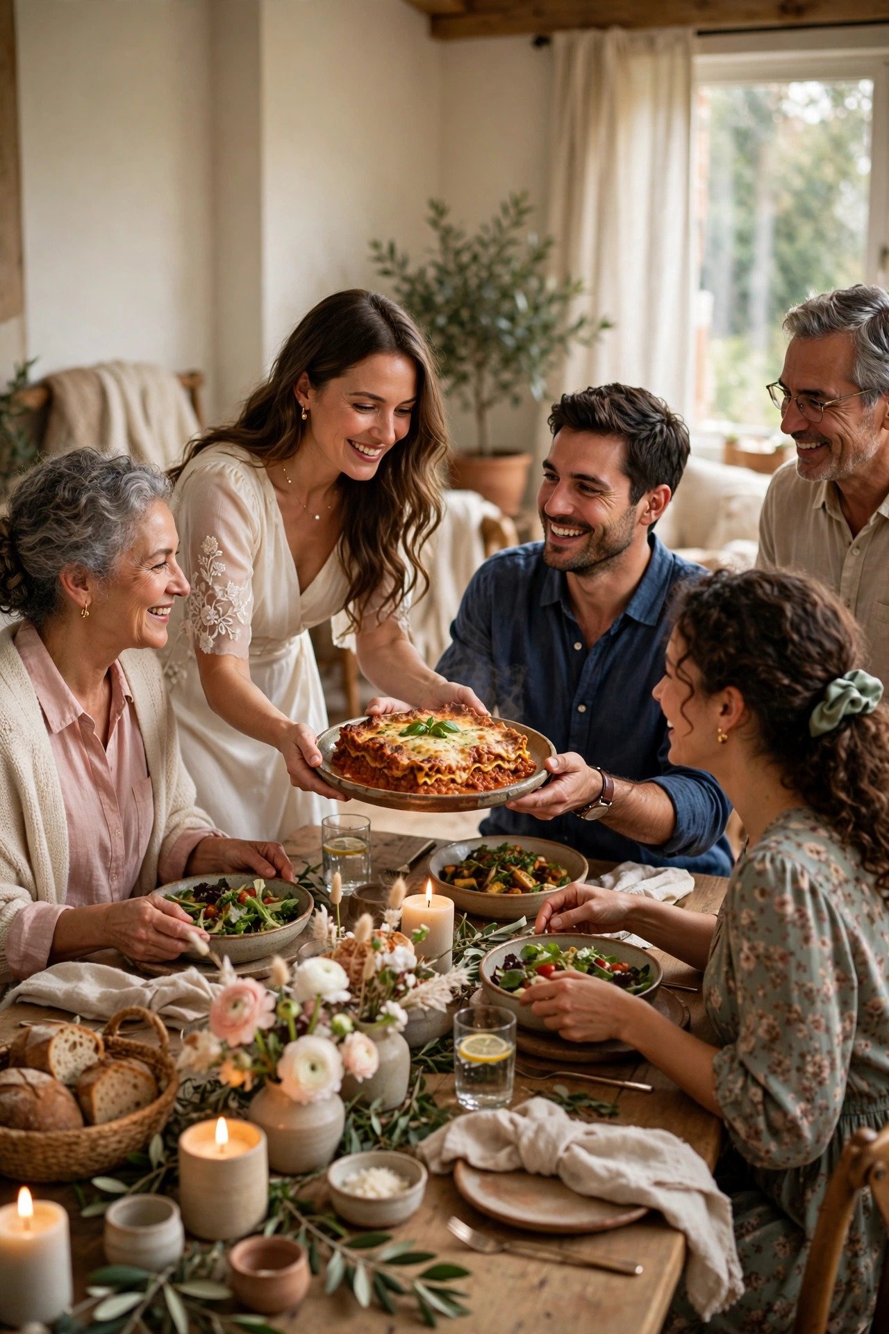 Family-Style Lasagna Night — a bake-ahead classic everyone loves at a wedding weekend celebration