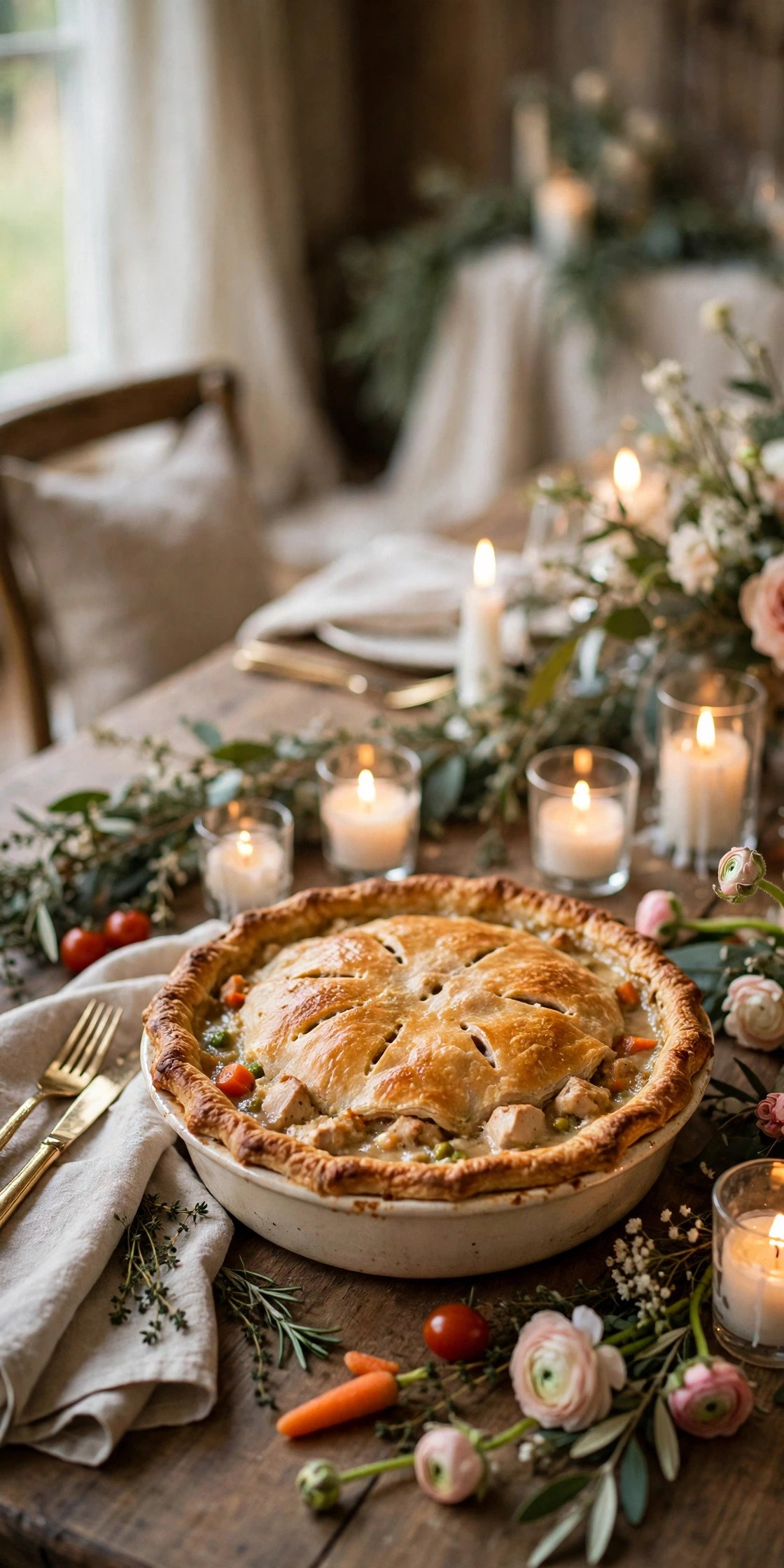 Comforting Chicken Pot Pie Dinner — one dish, all the cozy feelings at a wedding weekend celebration