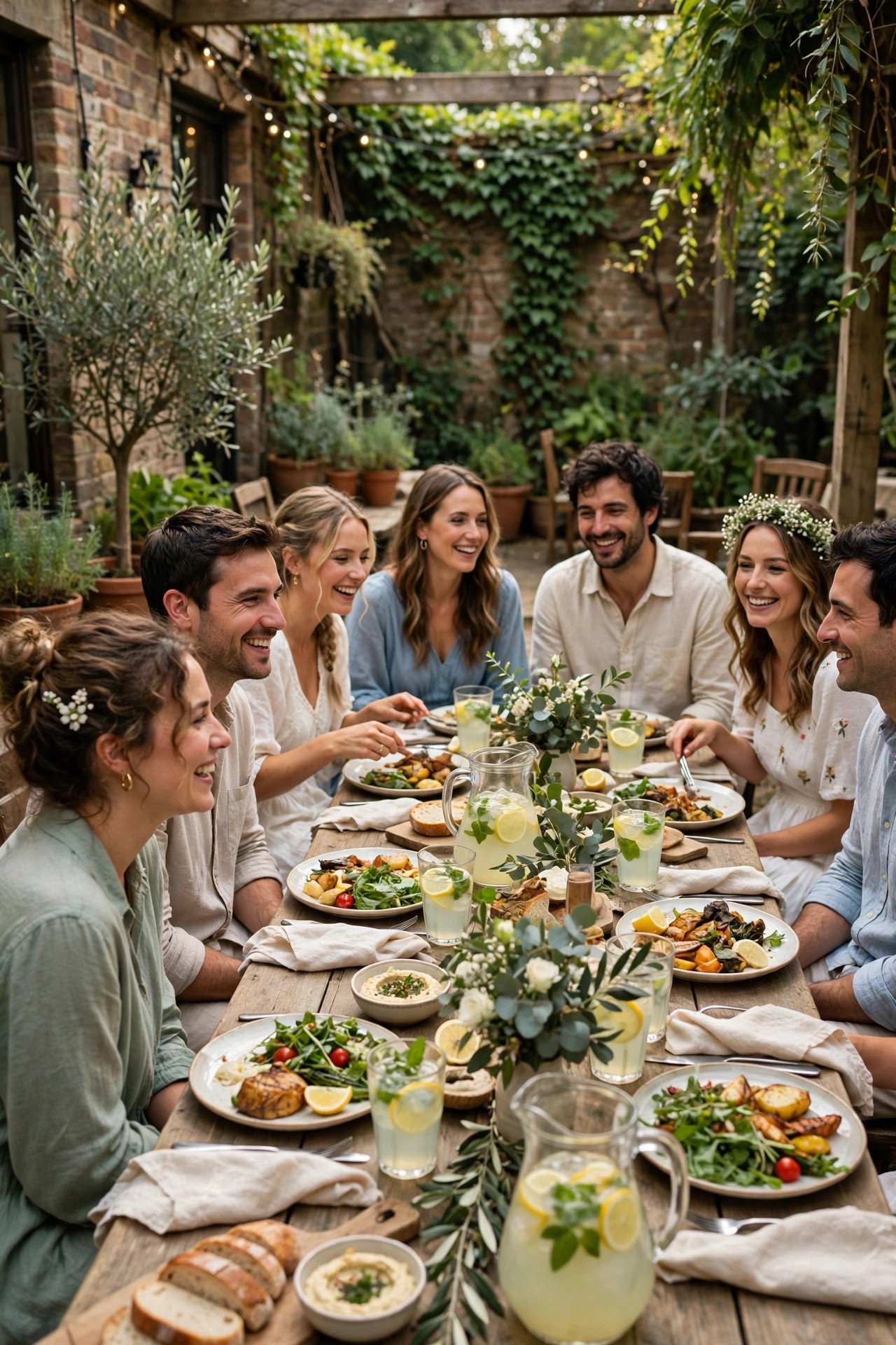 Casual Pub Garden Lunch — a long table and a long lunch at a wedding weekend celebration