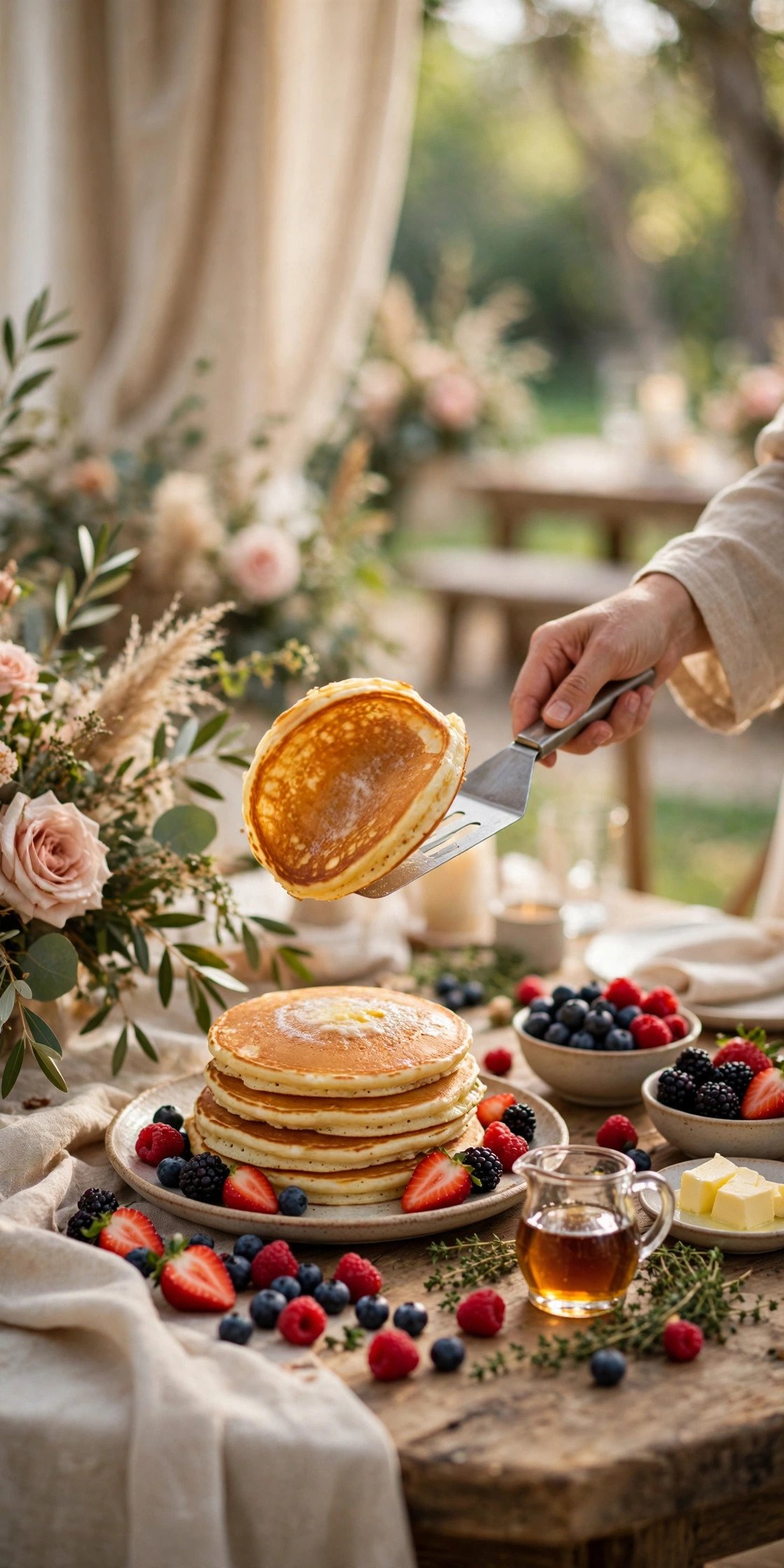Slow-Start Pancake Station — flip, stack, revive at a wedding weekend celebration